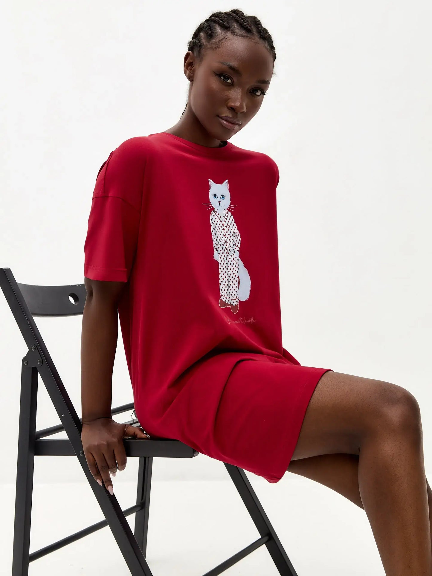 Red Printed oversized T-shirt PAJAMAS CAT - Loungewear