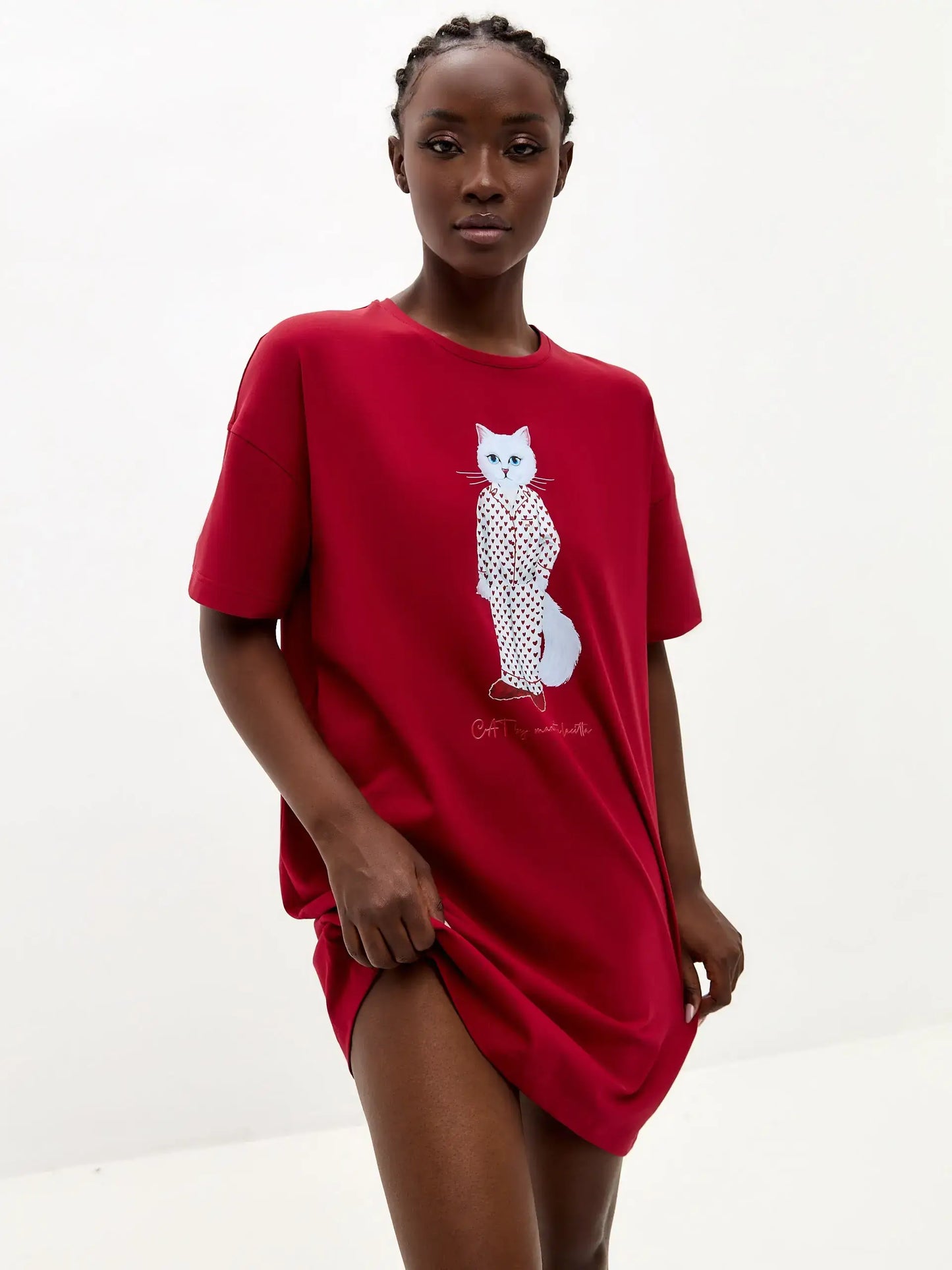 Red Printed oversized T-shirt PAJAMAS CAT - Loungewear