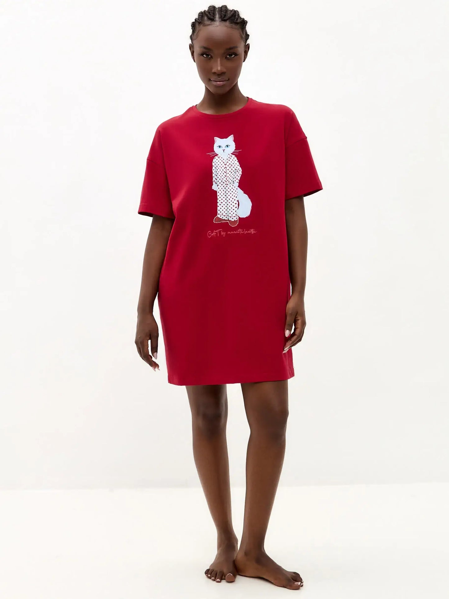 Red Printed oversized T-shirt PAJAMAS CAT - Loungewear