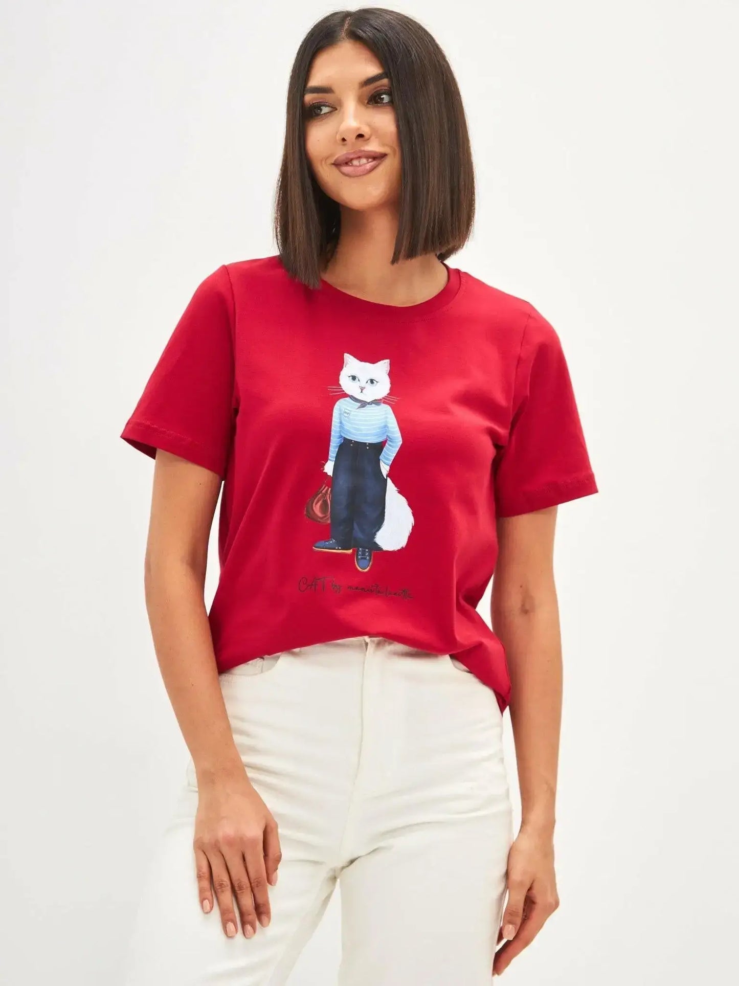 Red t-shirt mariner cat - Funny Cat T-shirt | For Cat Lovers | CAT by maniita lacitta