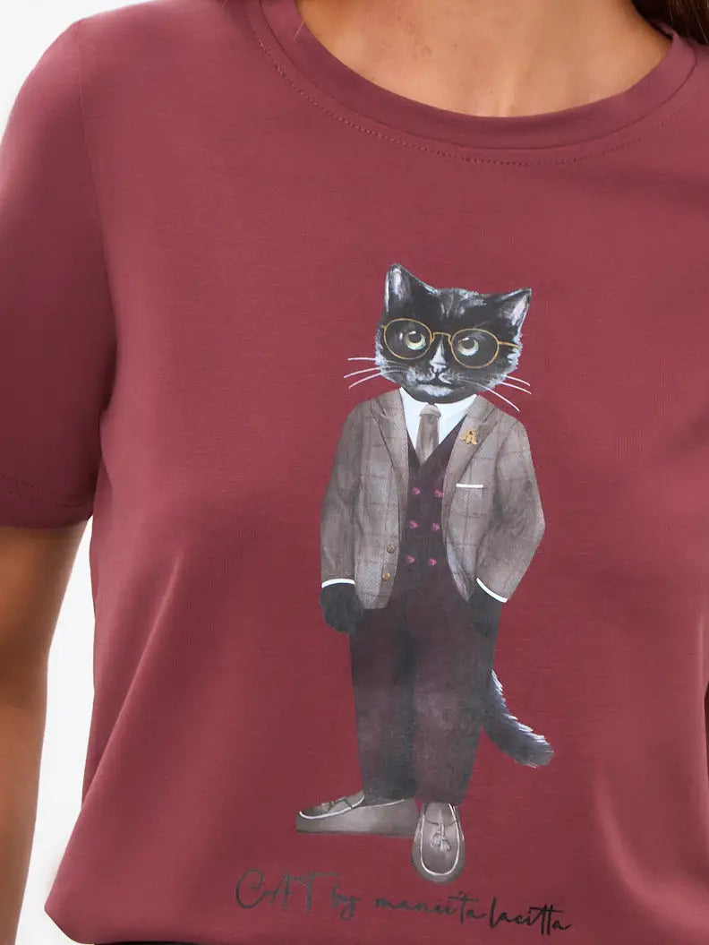 Red Printed T-shirt PROFESSOR CAT - T-shirt