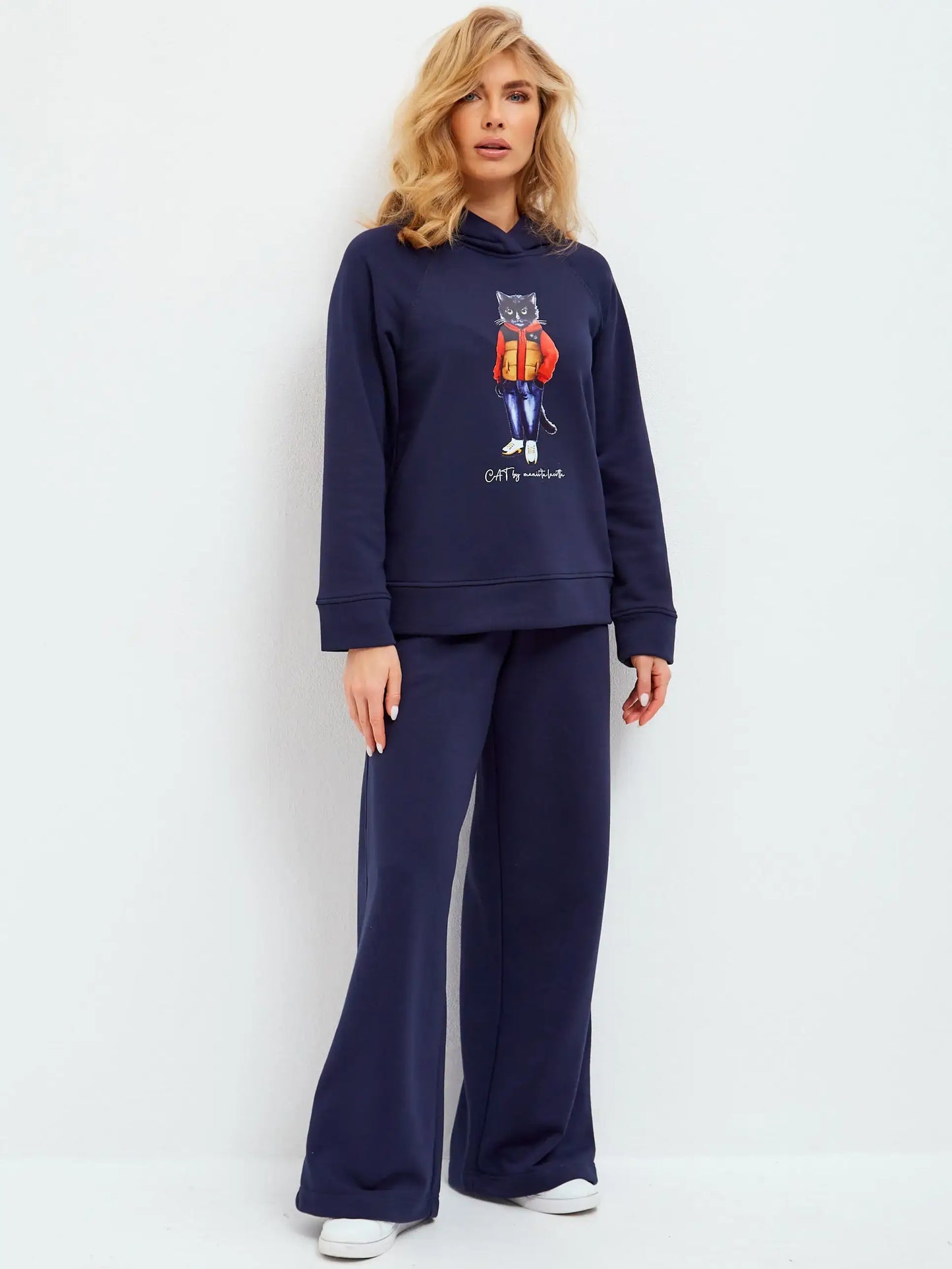 Set: sports chic suit navy with a Cat print Sport Casual Cat