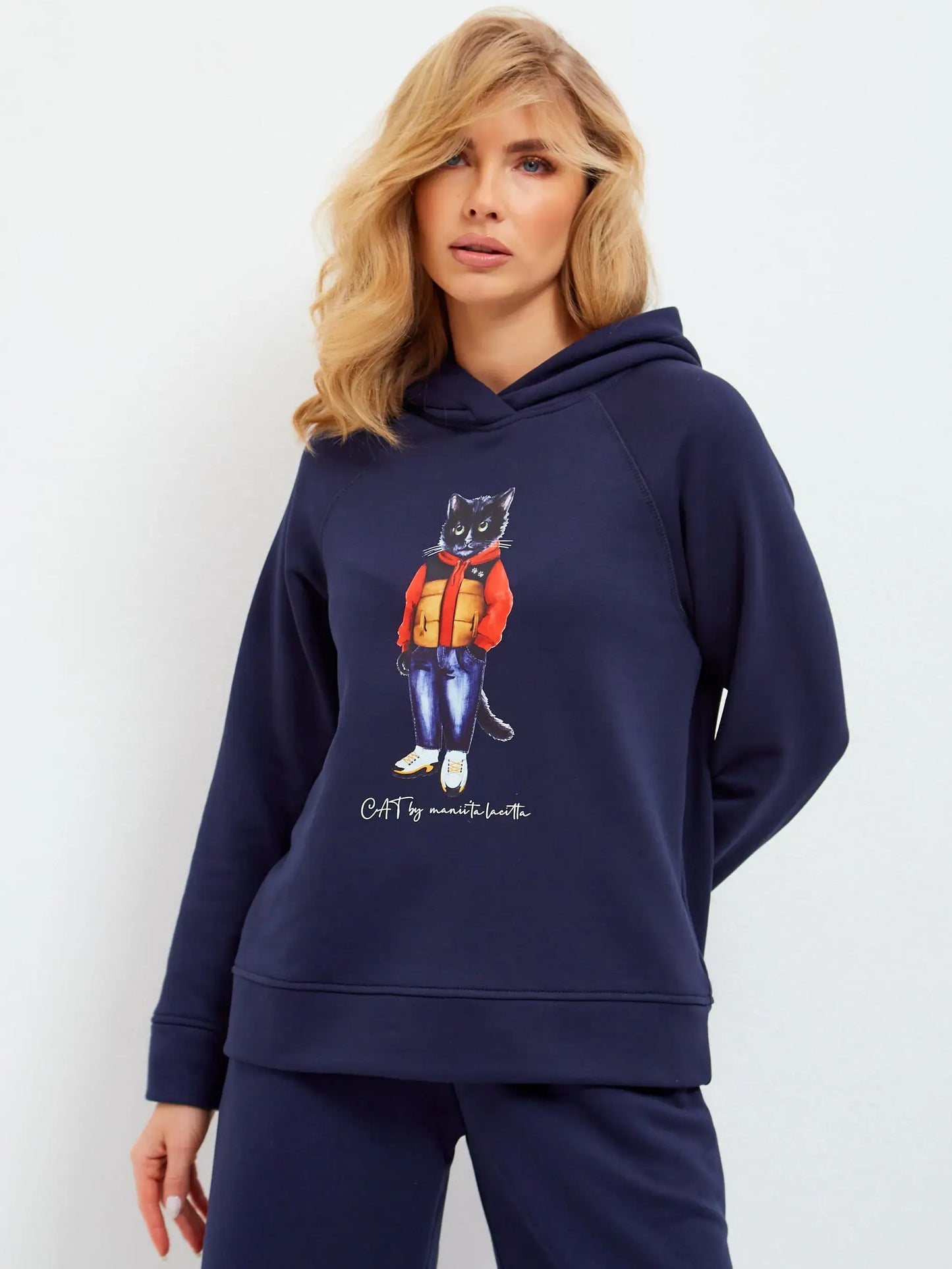 Set: sports chic suit navy with a Cat print Sport Casual Cat