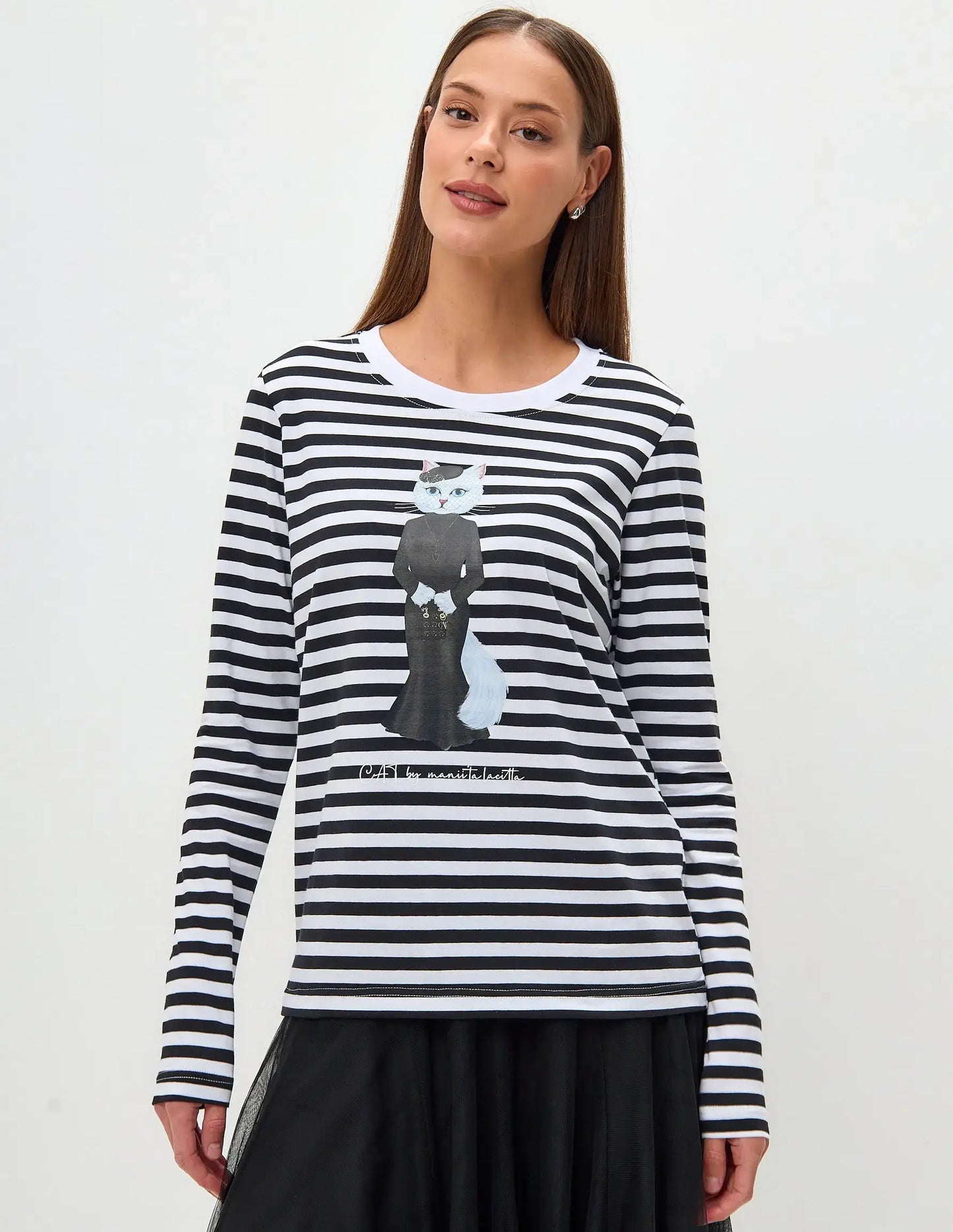 Black Printed Longsleeve CAT IN BLACK - Shirt & Striped shirt