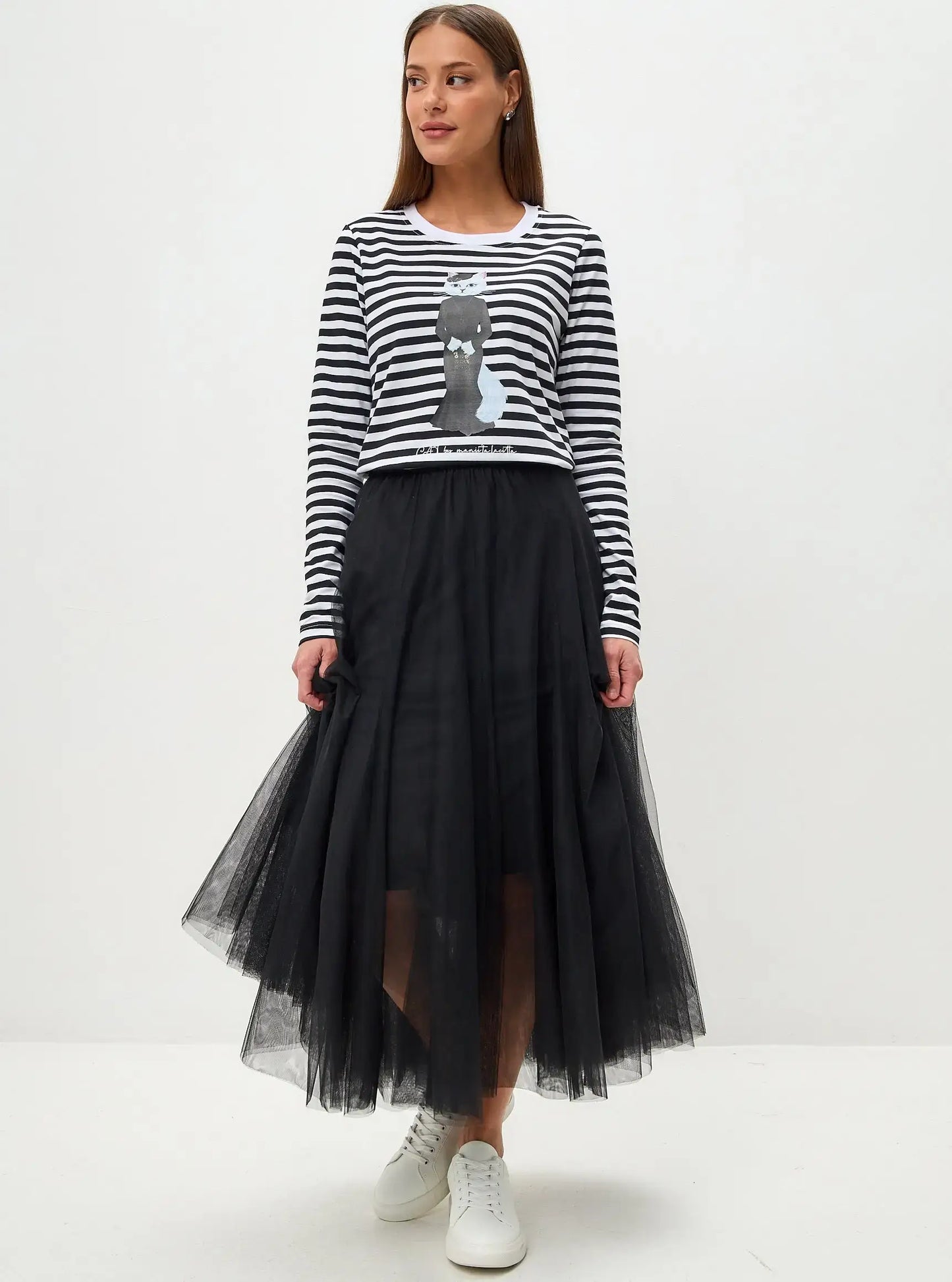 Black Printed Longsleeve CAT IN BLACK - Shirt & Striped shirt
