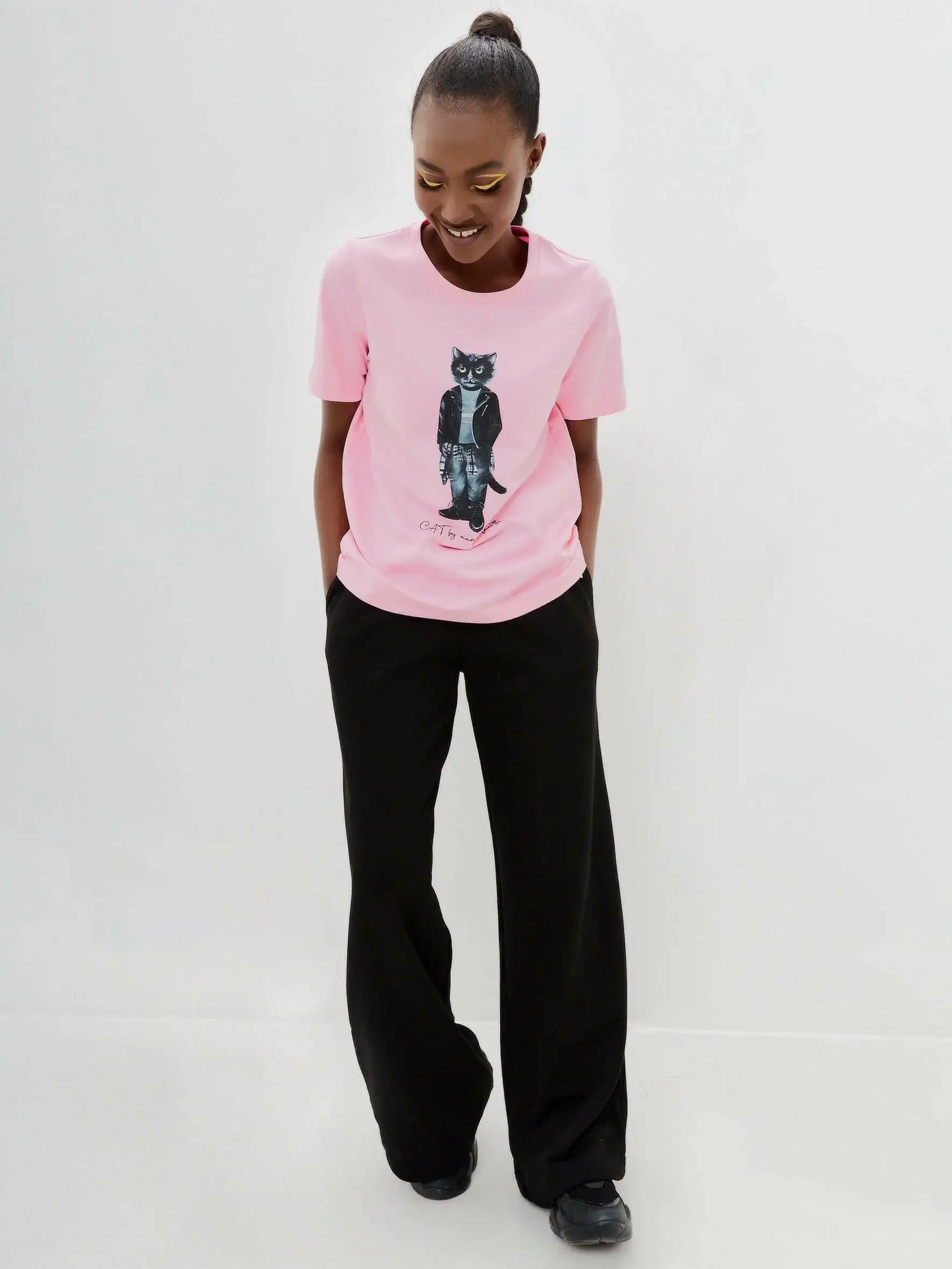 Pink Printed T-shirt ROCKER CAT - T-shirt