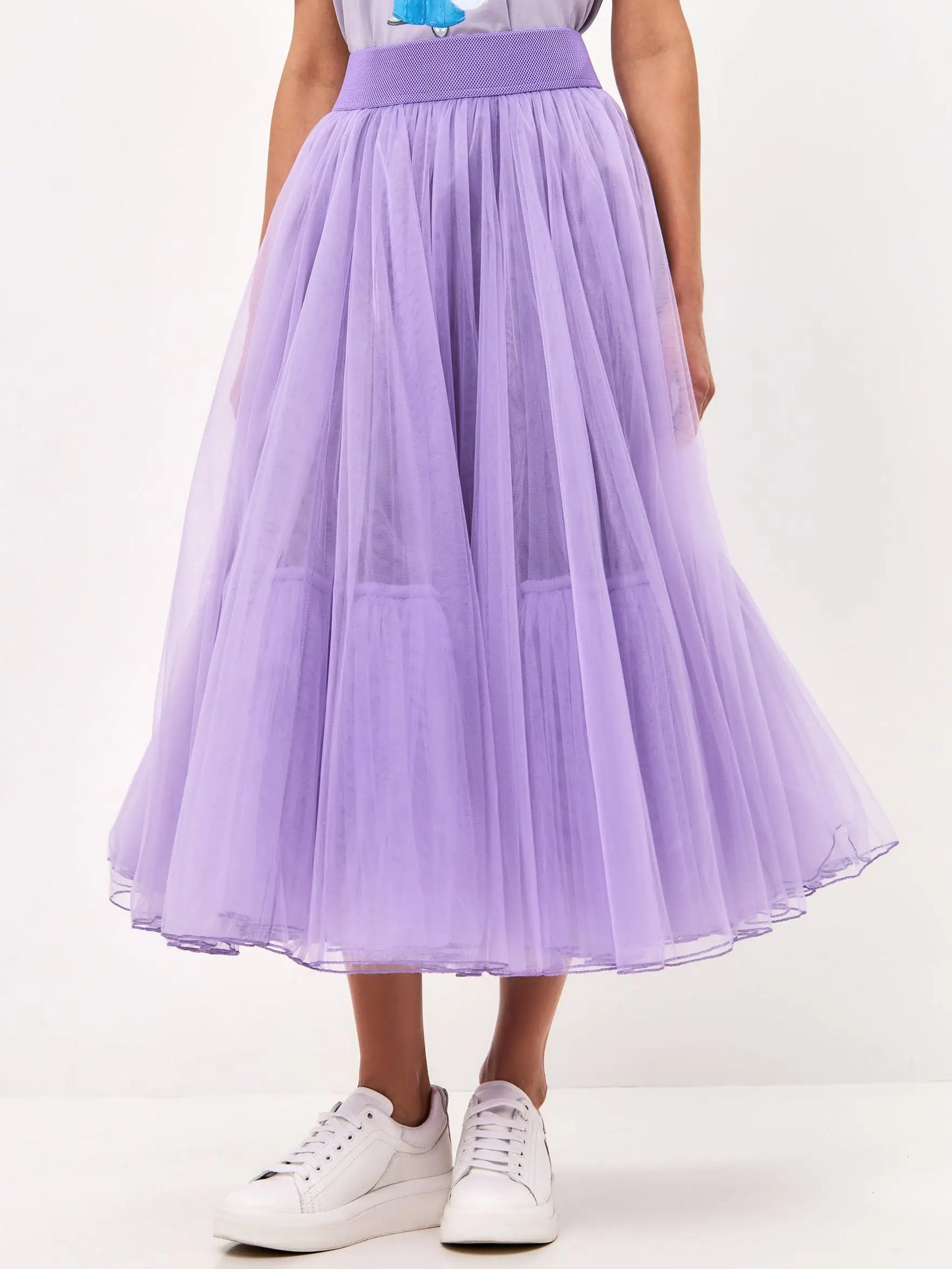 Set: women’s purple t-shirt with a white cat and purple mesh maxi skirt - Funny Cat | For Cat Lovers | CAT by maniita