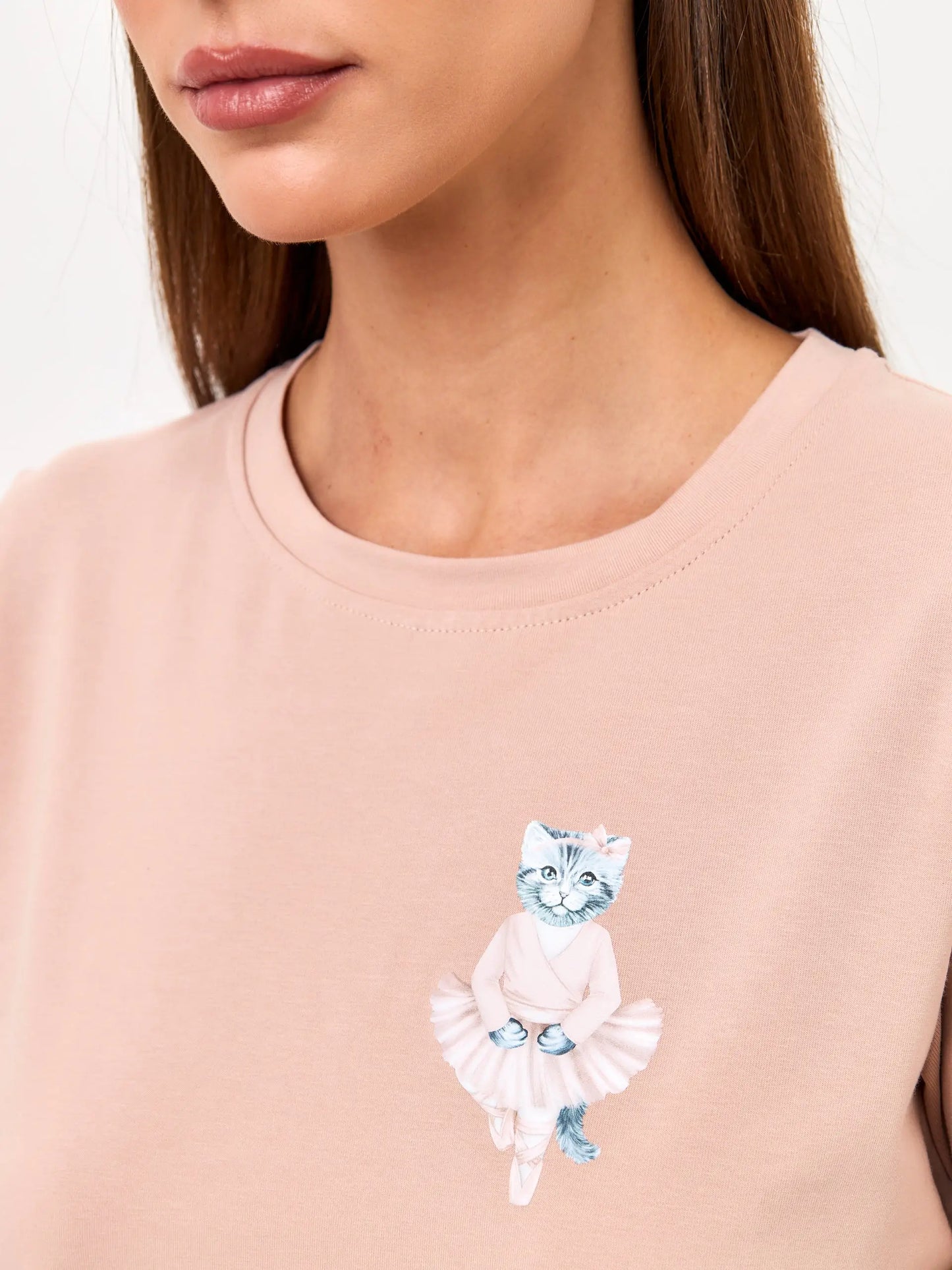 Set: women’s soft pink t-shirt with a ballerina kitten and a black tulle maxi skirt - Funny Cat | For Cat Lovers | CAT