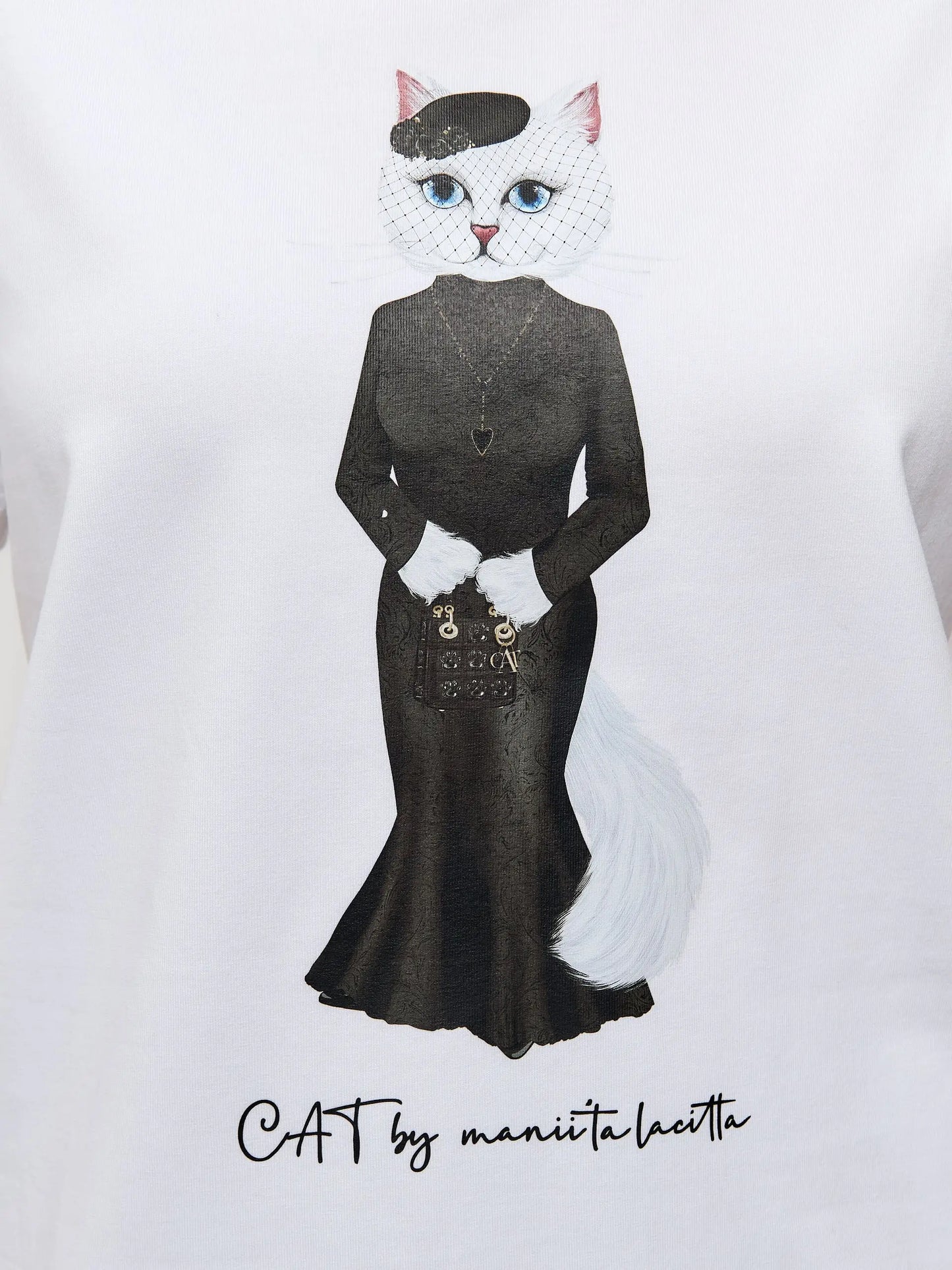 Set: women’s white t-shirt with a white cat and black tulle skirt - Funny Cat | For Cat Lovers | CAT by maniita lacitta