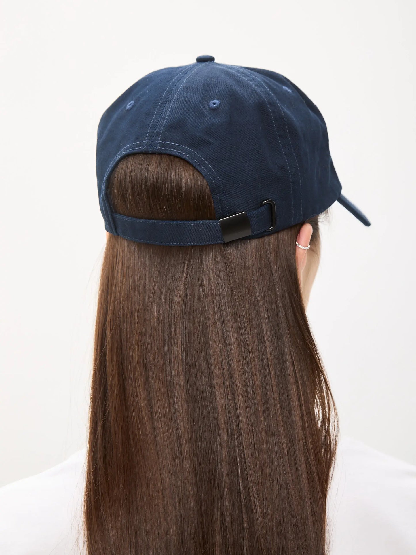Set: women’s white t-shirt with a mini print of a country cat and a dark blue cap with cat embroidery - Funny Cat