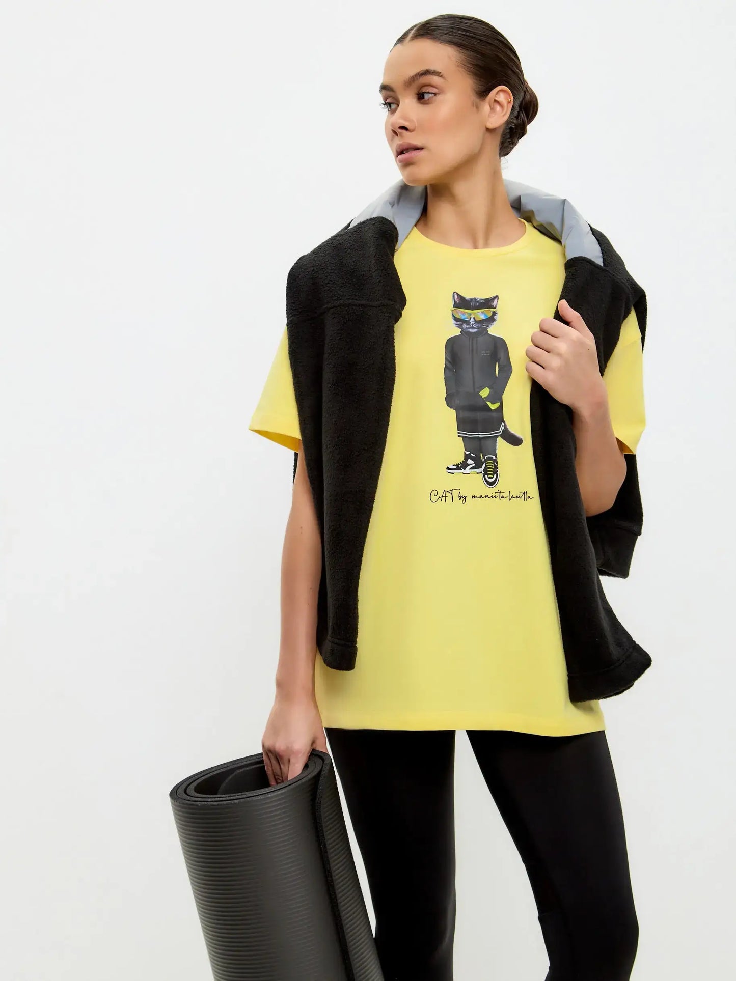 SPORT set: leggins and yellow printed oversized T-shirt SPORT CAT