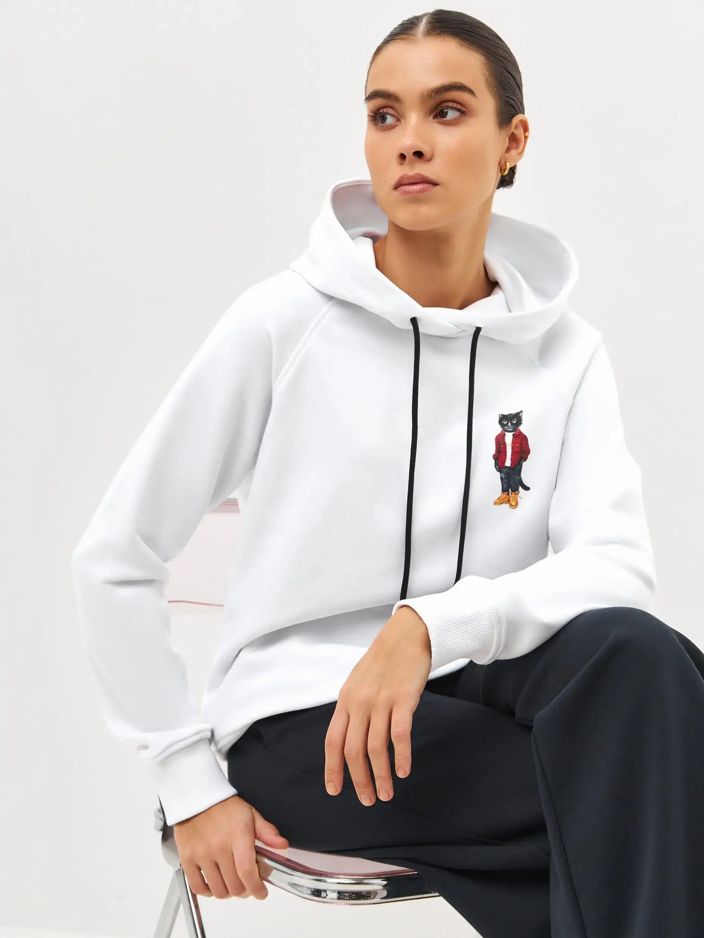 White Printed Hoodie COUNTRY CAT - Hoodie & sweatshirt