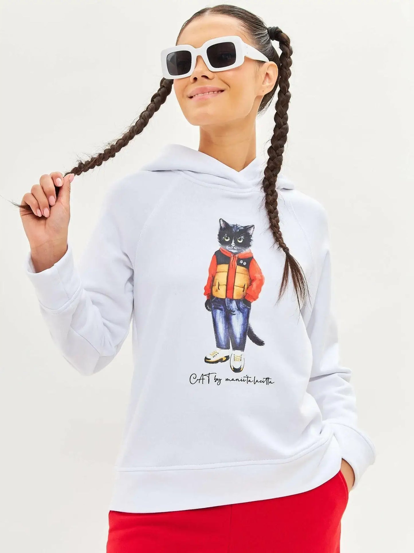 White hoodie sport casual cat - Funny Cat Hoodie & sweatshirt | For Cat Lovers | CAT by maniita