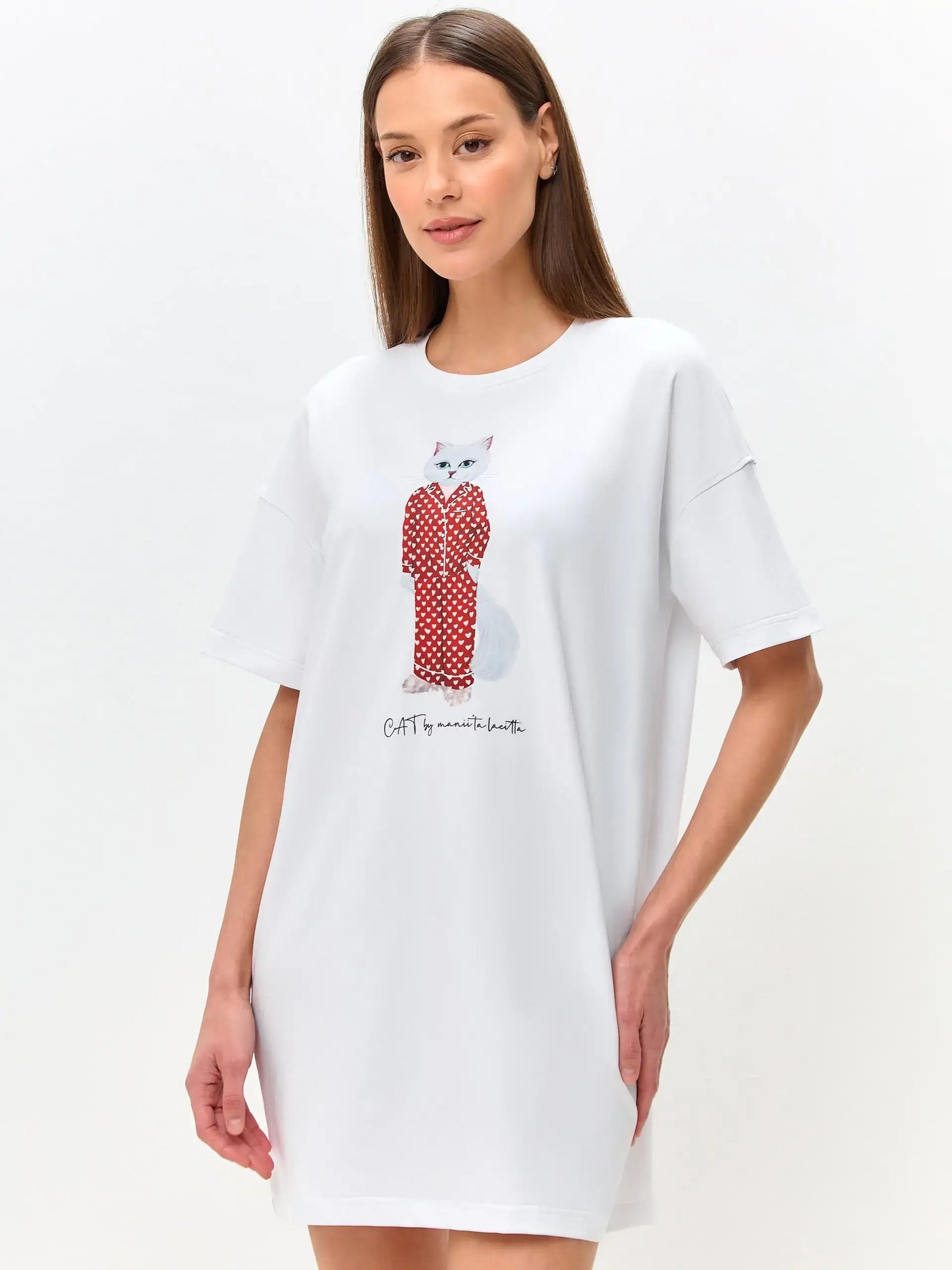 White oversized t-shirt pajamas cat - Funny Cat Loungewear | For Cat Lovers | CAT by maniita lacitta