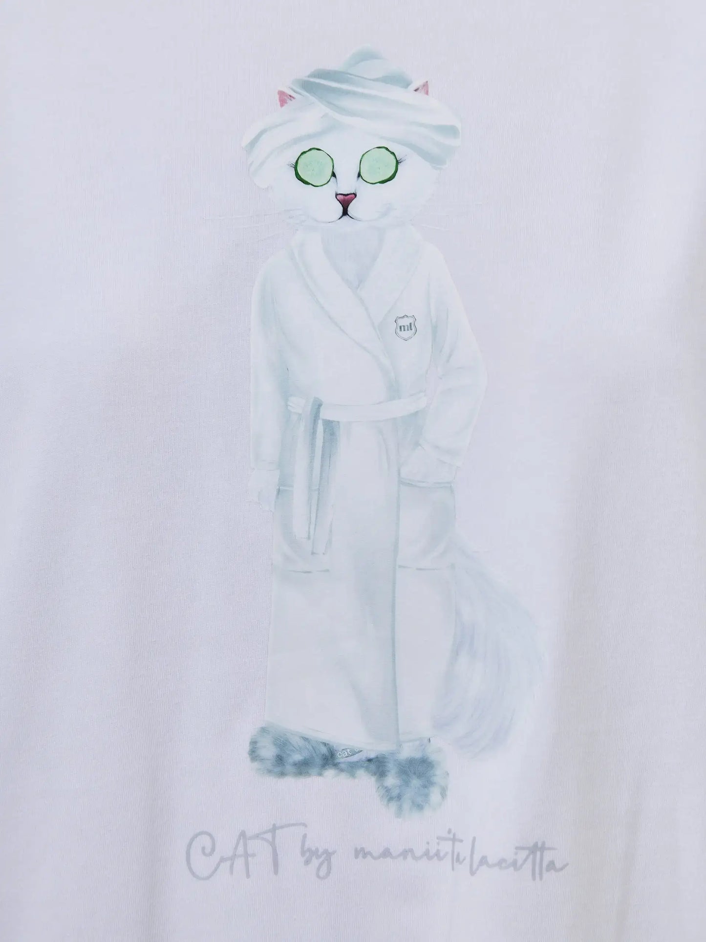 White Printed oversized T-shirt SPA CAT - Loungewear