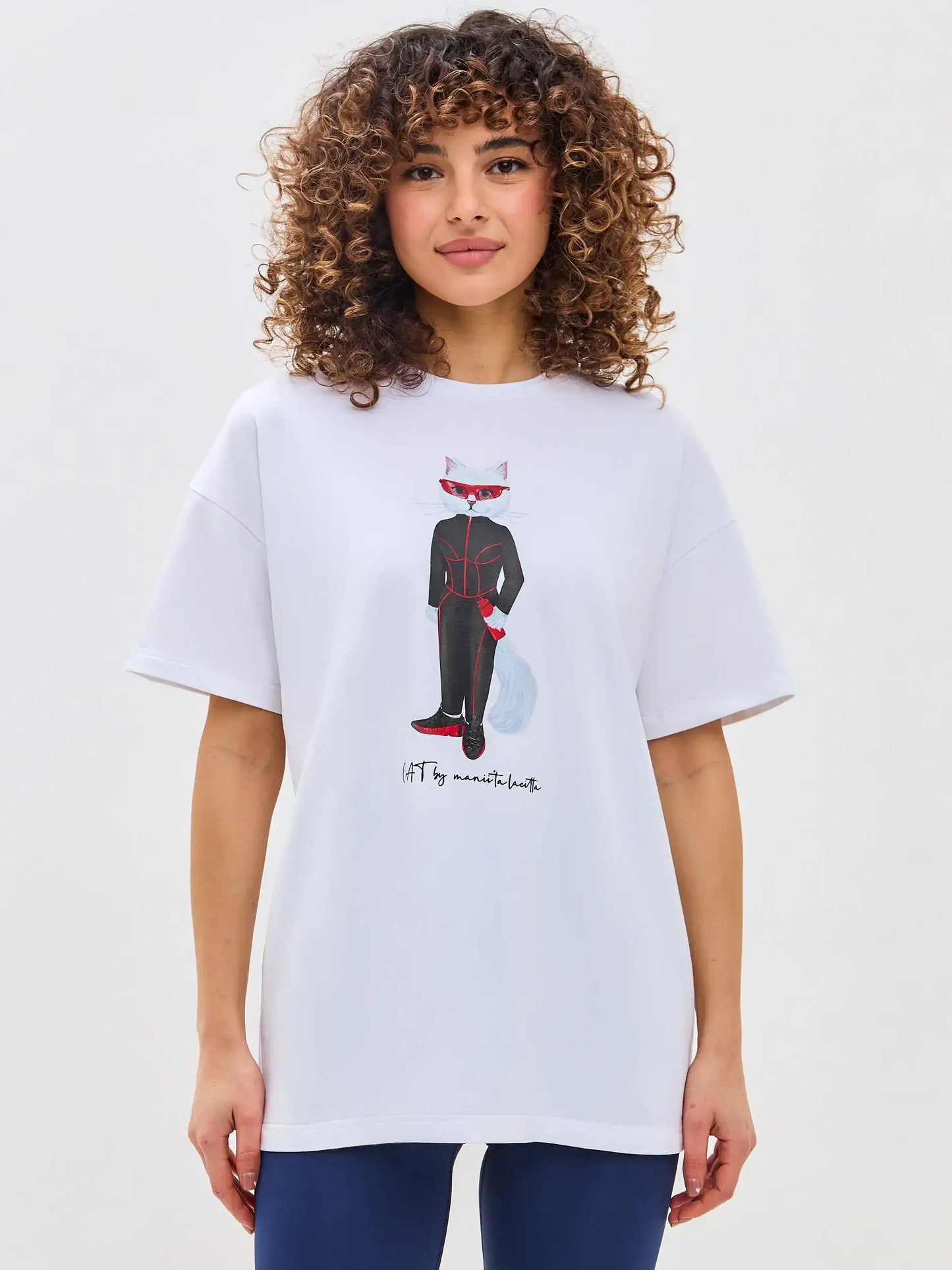 White Printed oversized T-shirt SPORT CAT - T-shirt