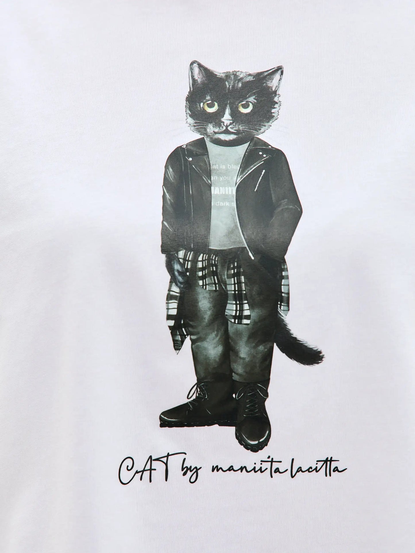 White Printed T-shirt ROCKER CAT - T-shirt