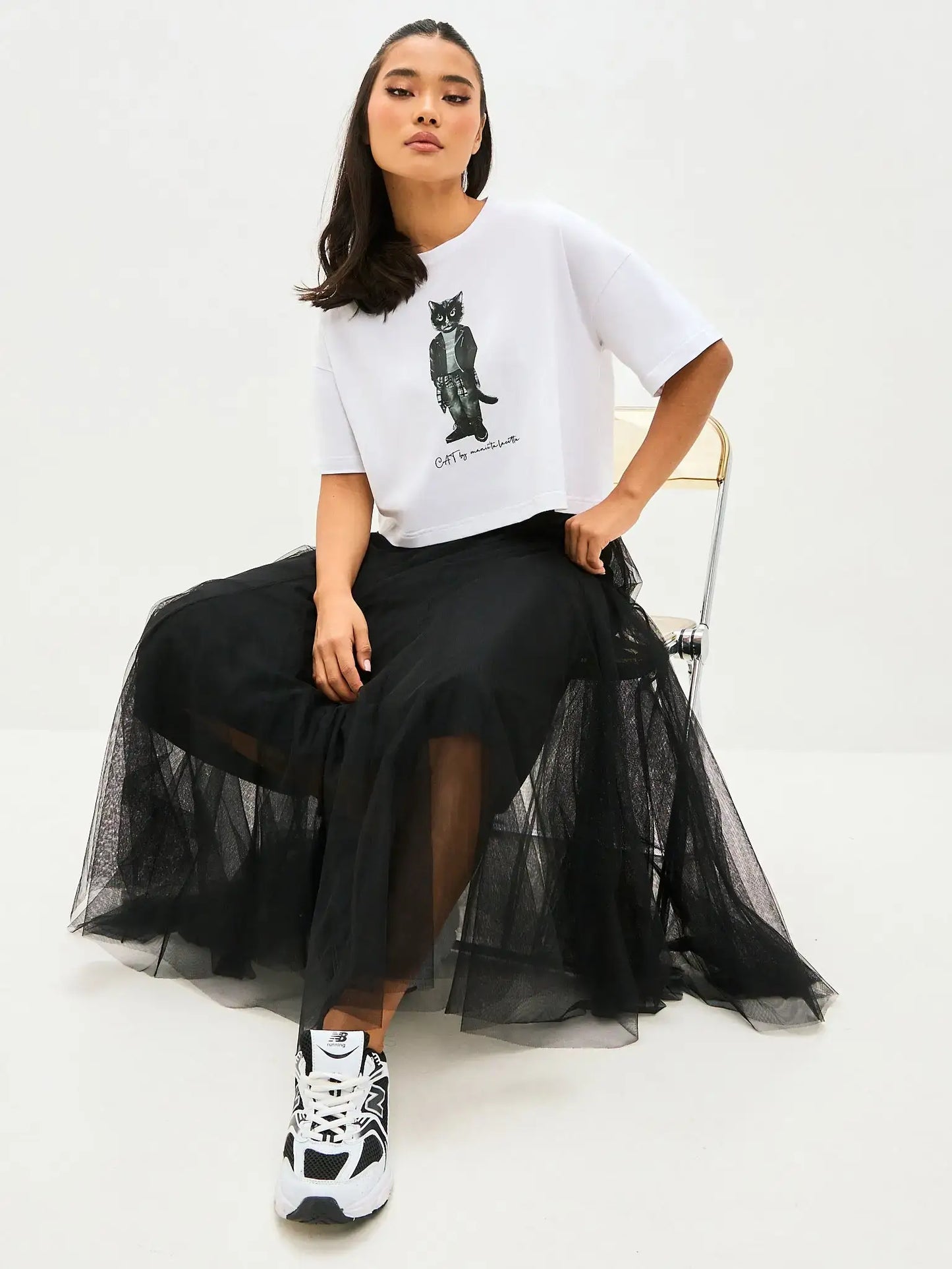 White Printed T-shirt ROCKER CAT - T-shirt