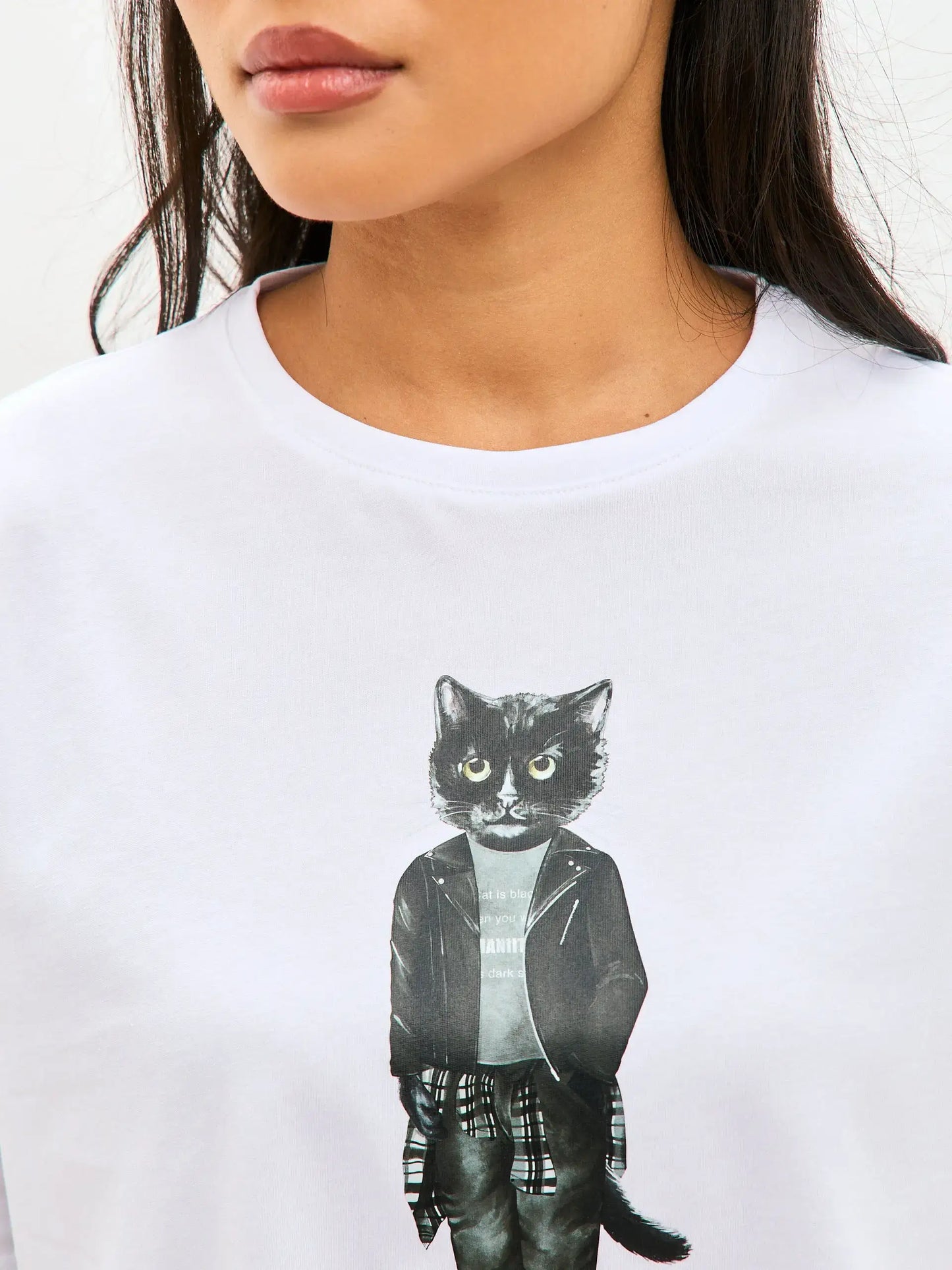 White Printed T-shirt ROCKER CAT - T-shirt