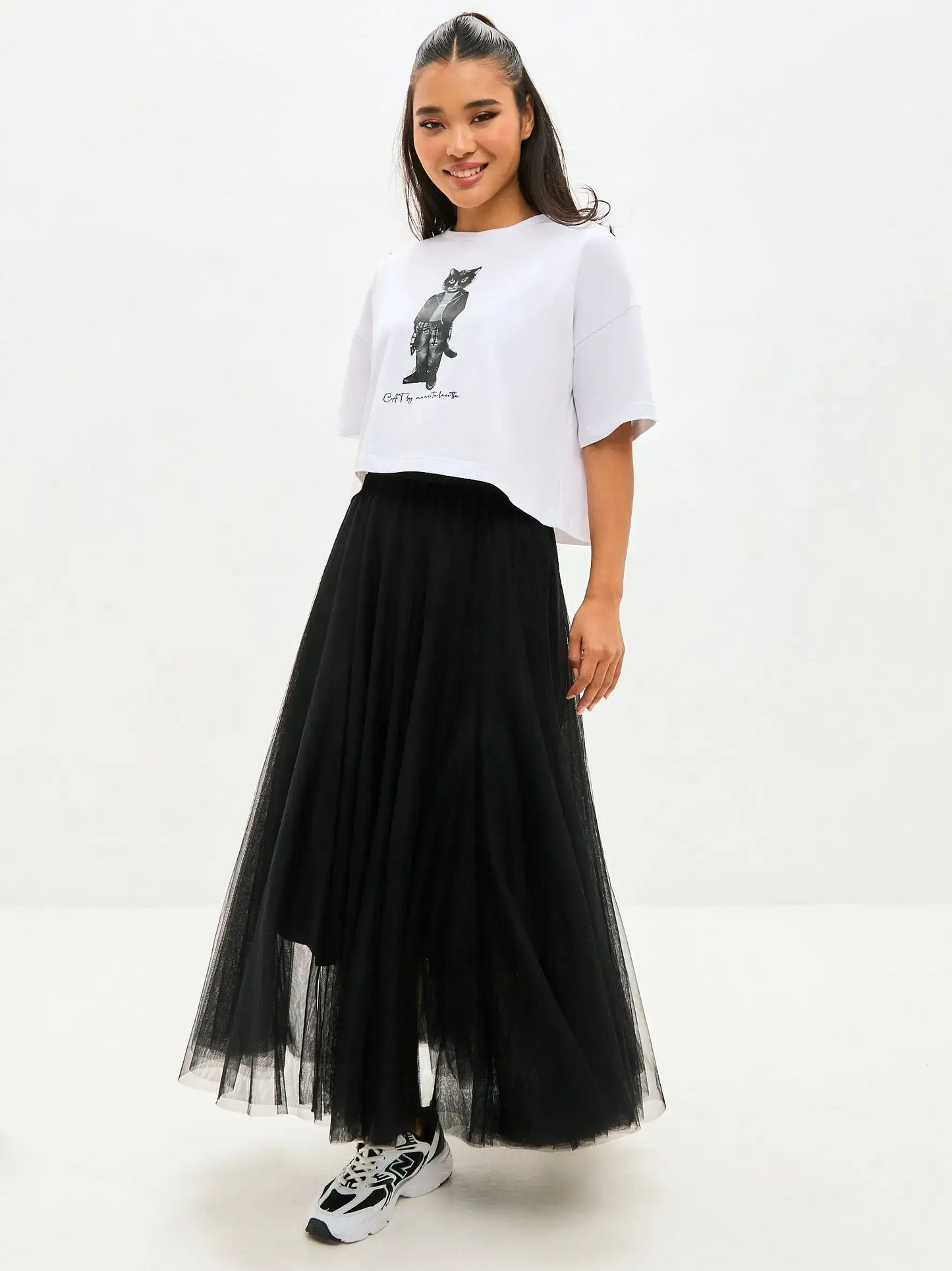 White Printed T-shirt ROCKER CAT - T-shirt