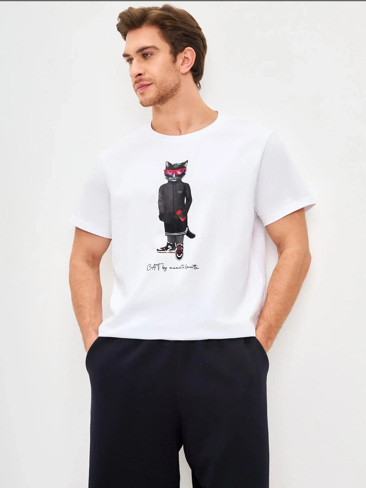 White Printed T-shirt SPORT CAT - T-shirt