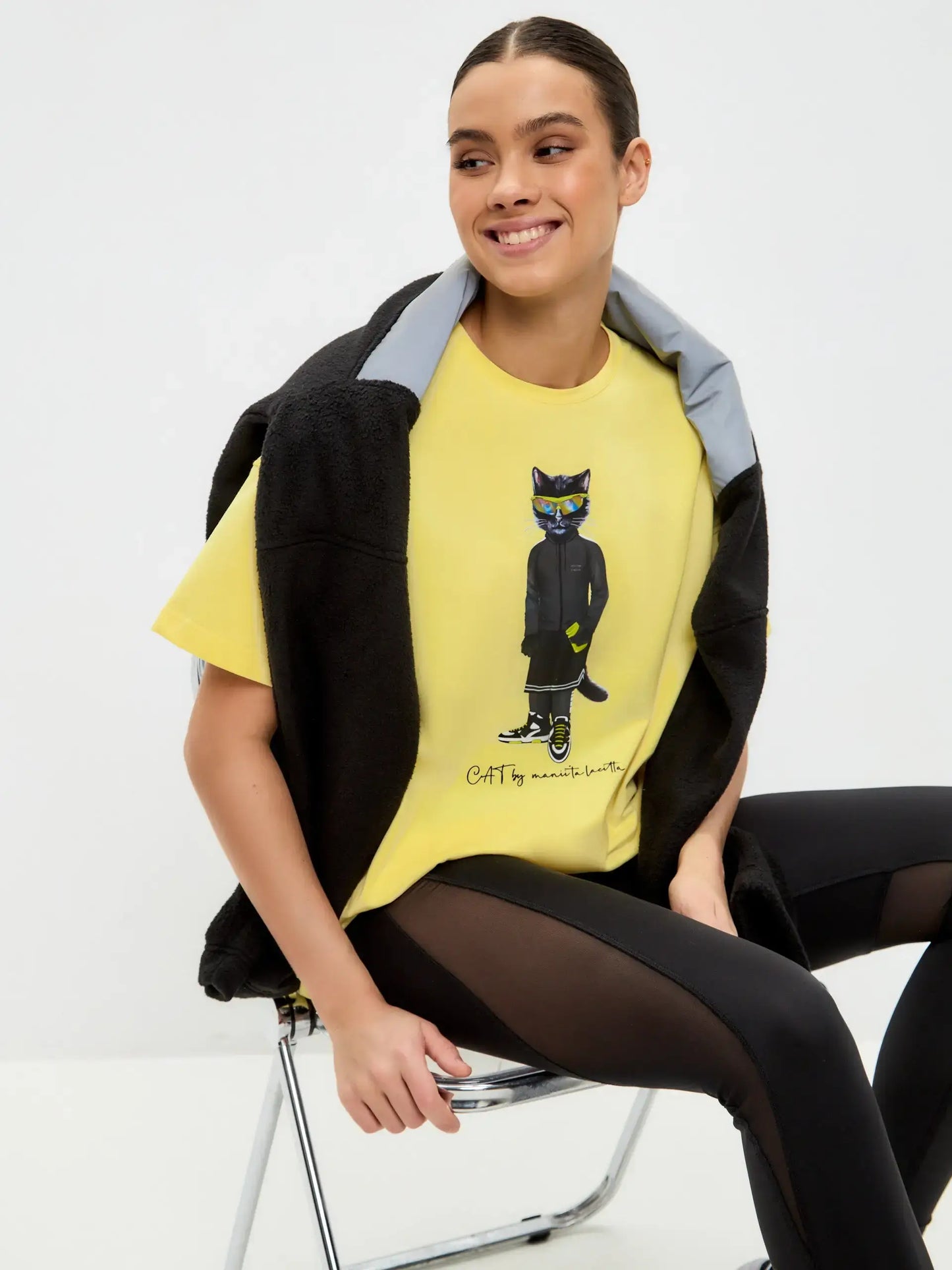 Yellow Printed oversized T-shirt SPORT CAT - T-shirt