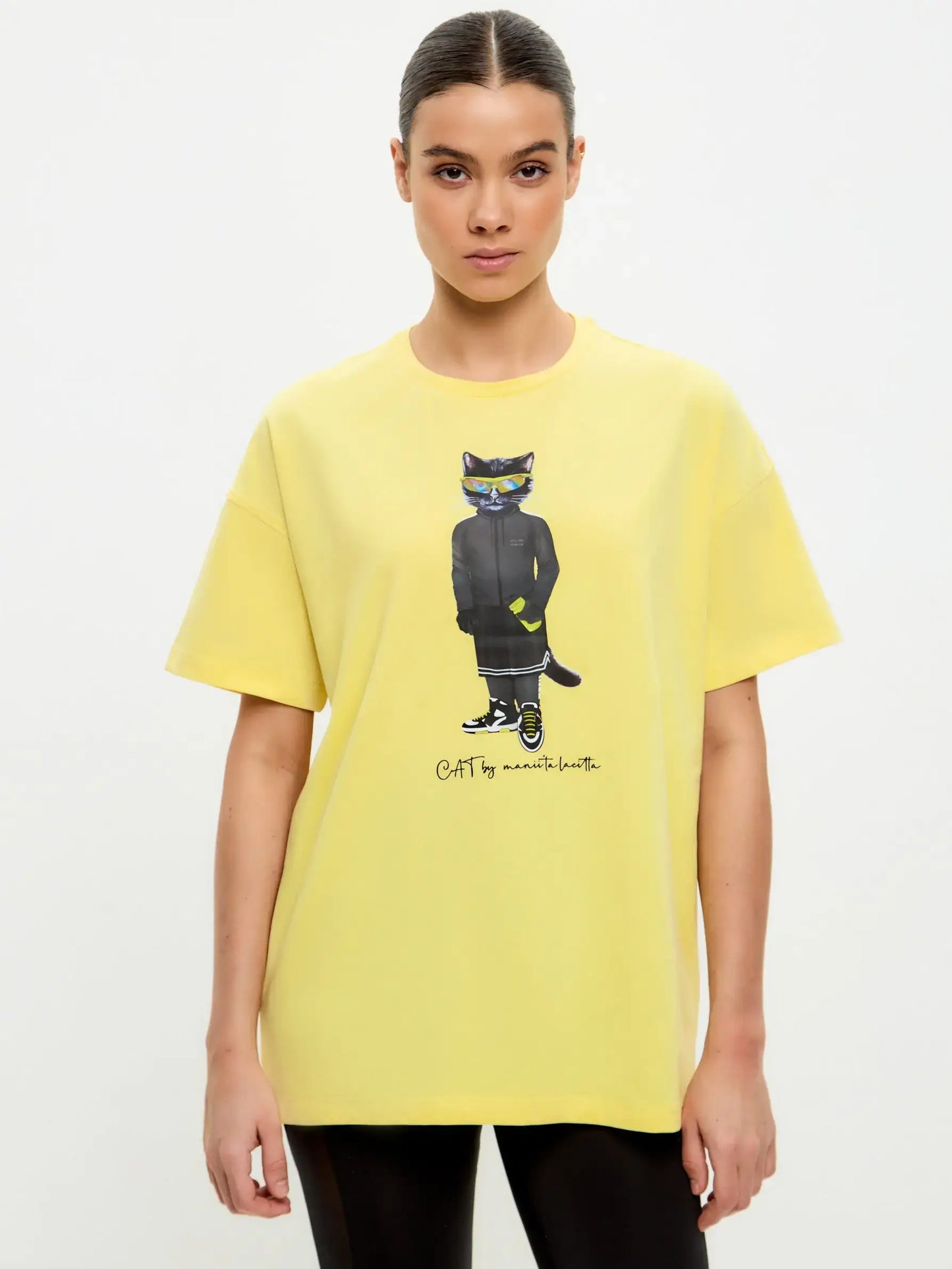 Yellow Printed oversized T-shirt SPORT CAT - T-shirt