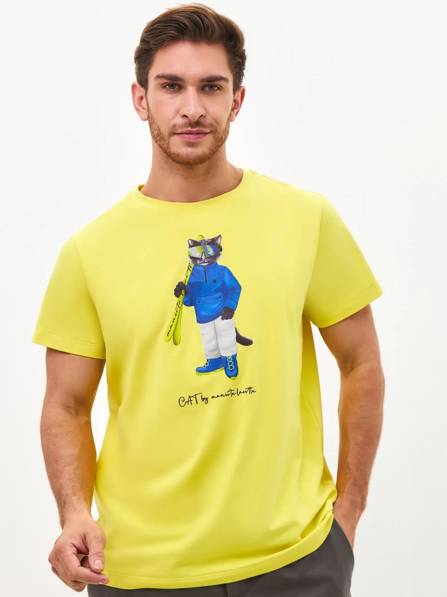 Yellow t-shirt ski cat - Funny Cat T-shirt | For Cat Lovers | CAT by maniita lacitta