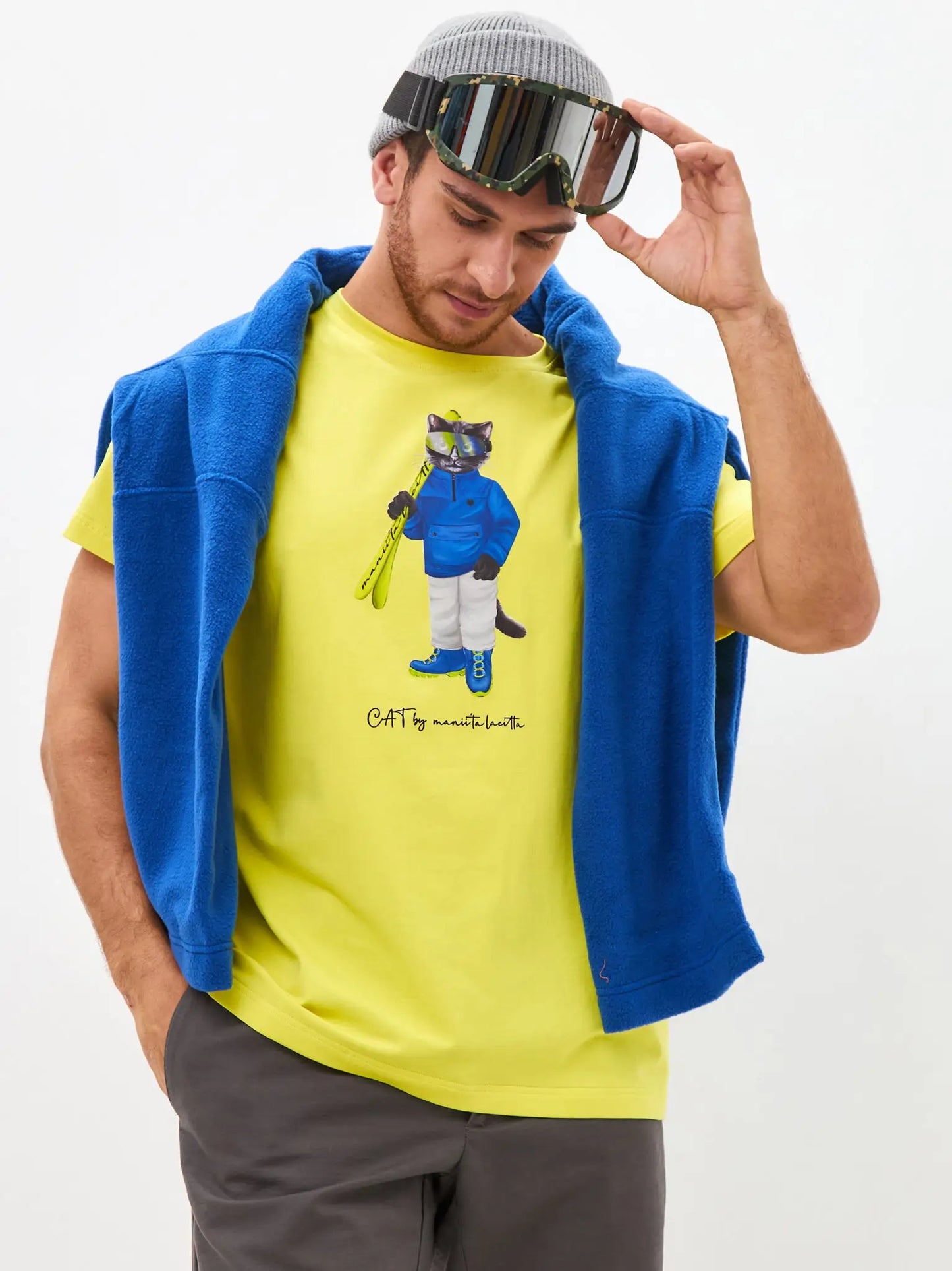 Yellow t-shirt ski cat - Funny Cat T-shirt | For Cat Lovers | CAT by maniita lacitta