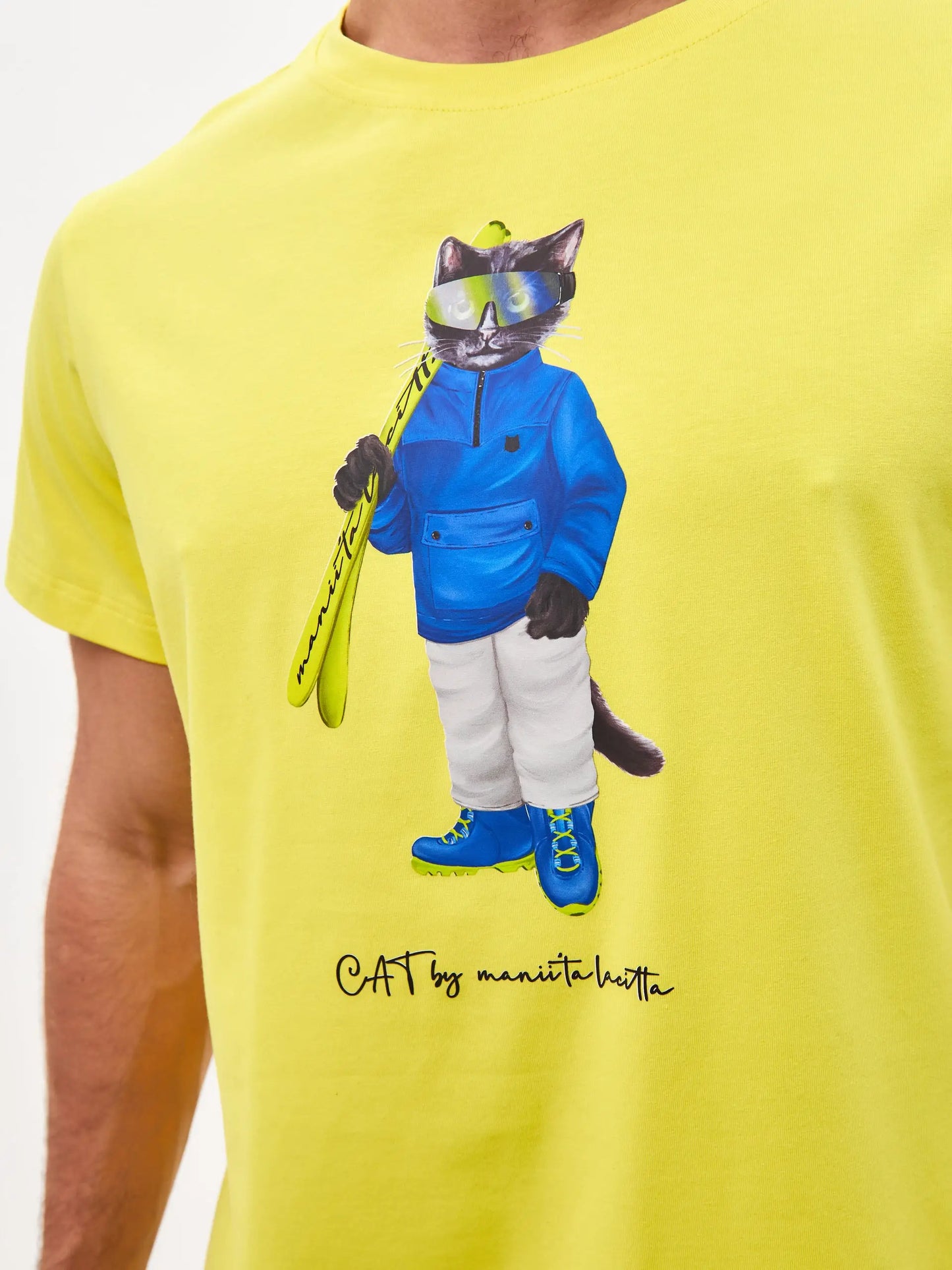 Yellow t-shirt ski cat - Funny Cat T-shirt | For Cat Lovers | CAT by maniita lacitta