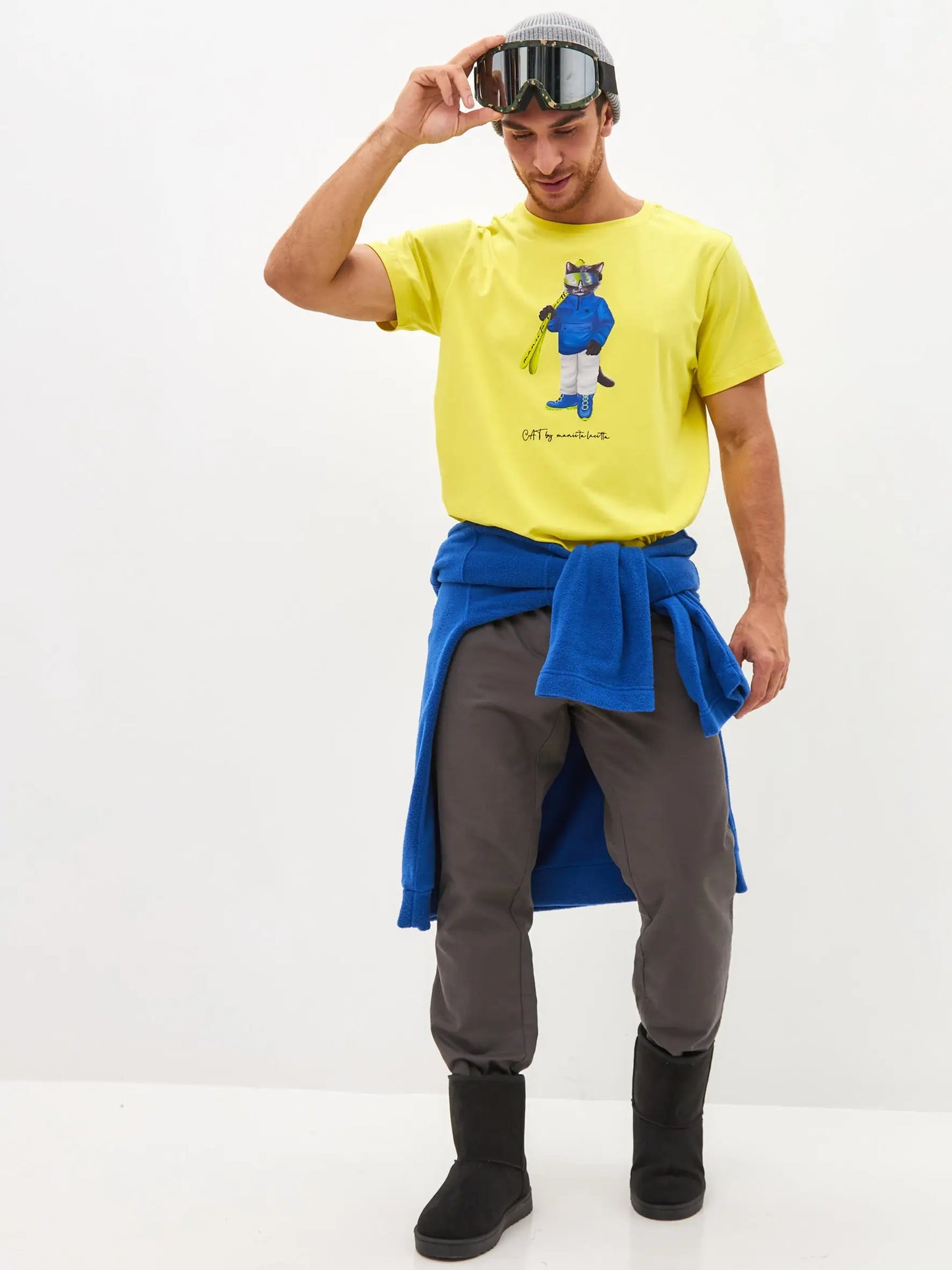 Yellow t-shirt ski cat - Funny Cat T-shirt | For Cat Lovers | CAT by maniita lacitta