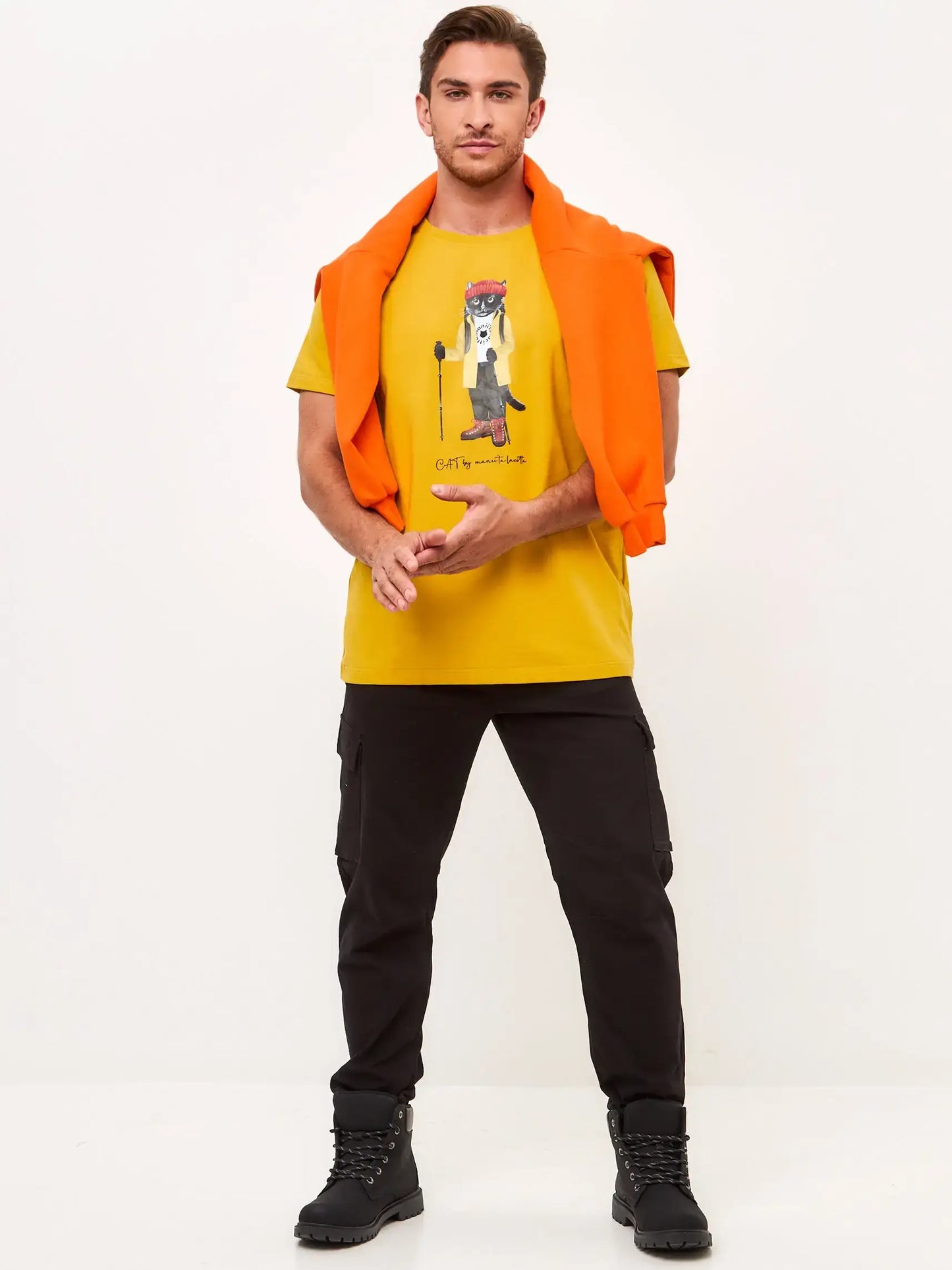 Yellow t-shirt hiking cat - Funny Cat T-shirt | For Cat Lovers | CAT by maniita lacitta
