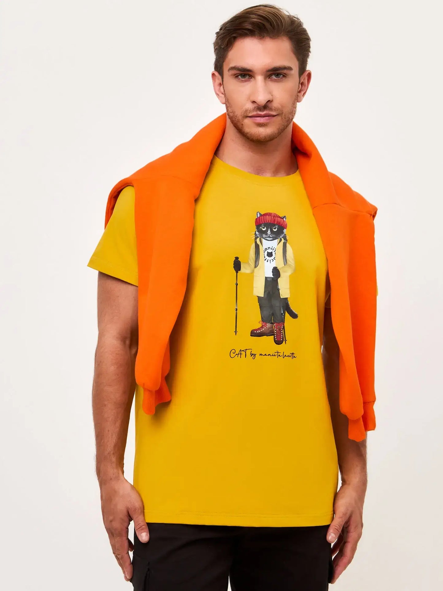 Yellow t-shirt hiking cat - Funny Cat T-shirt | For Cat Lovers | CAT by maniita lacitta