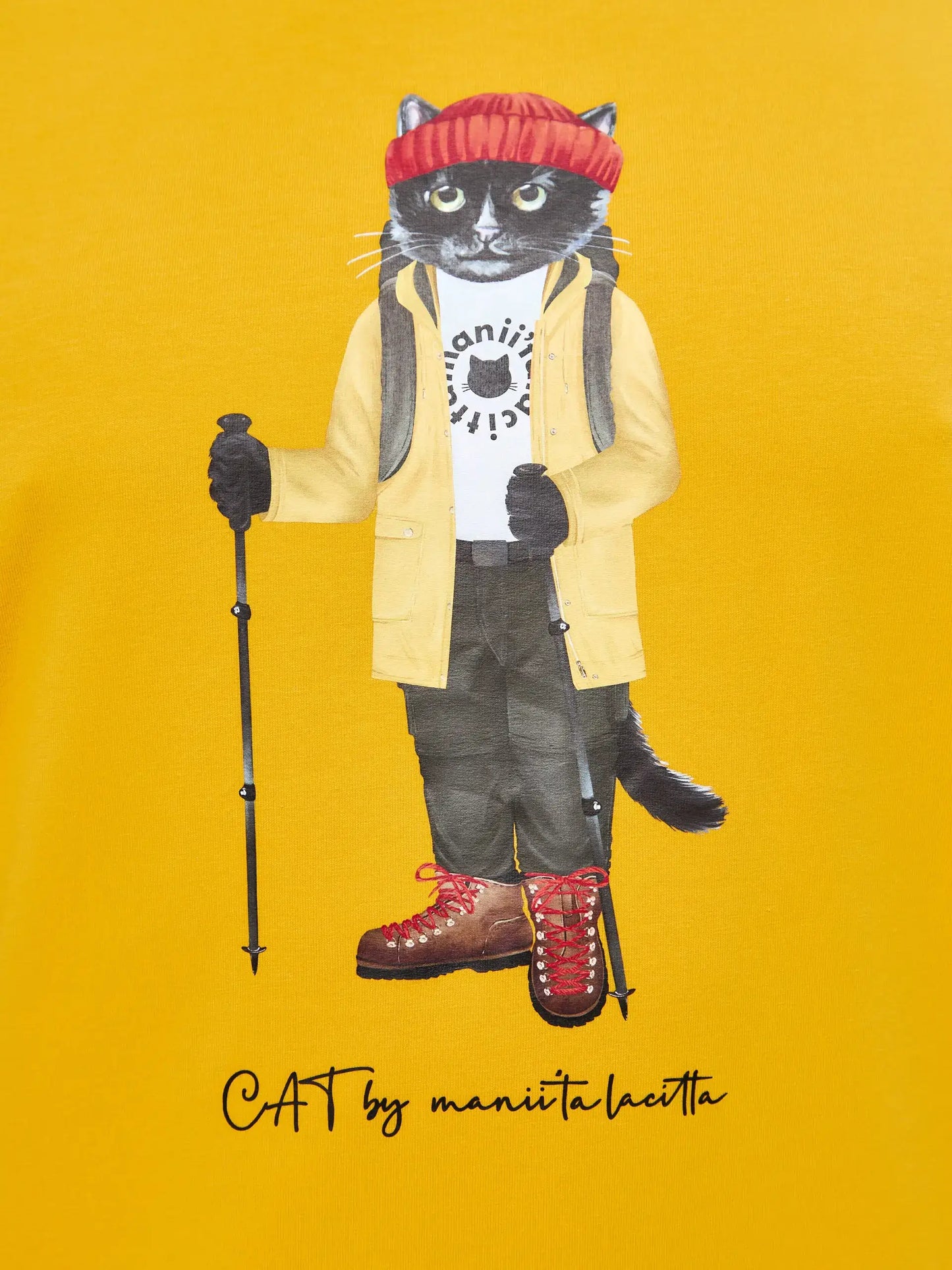 Yellow t-shirt hiking cat - Funny Cat T-shirt | For Cat Lovers | CAT by maniita lacitta