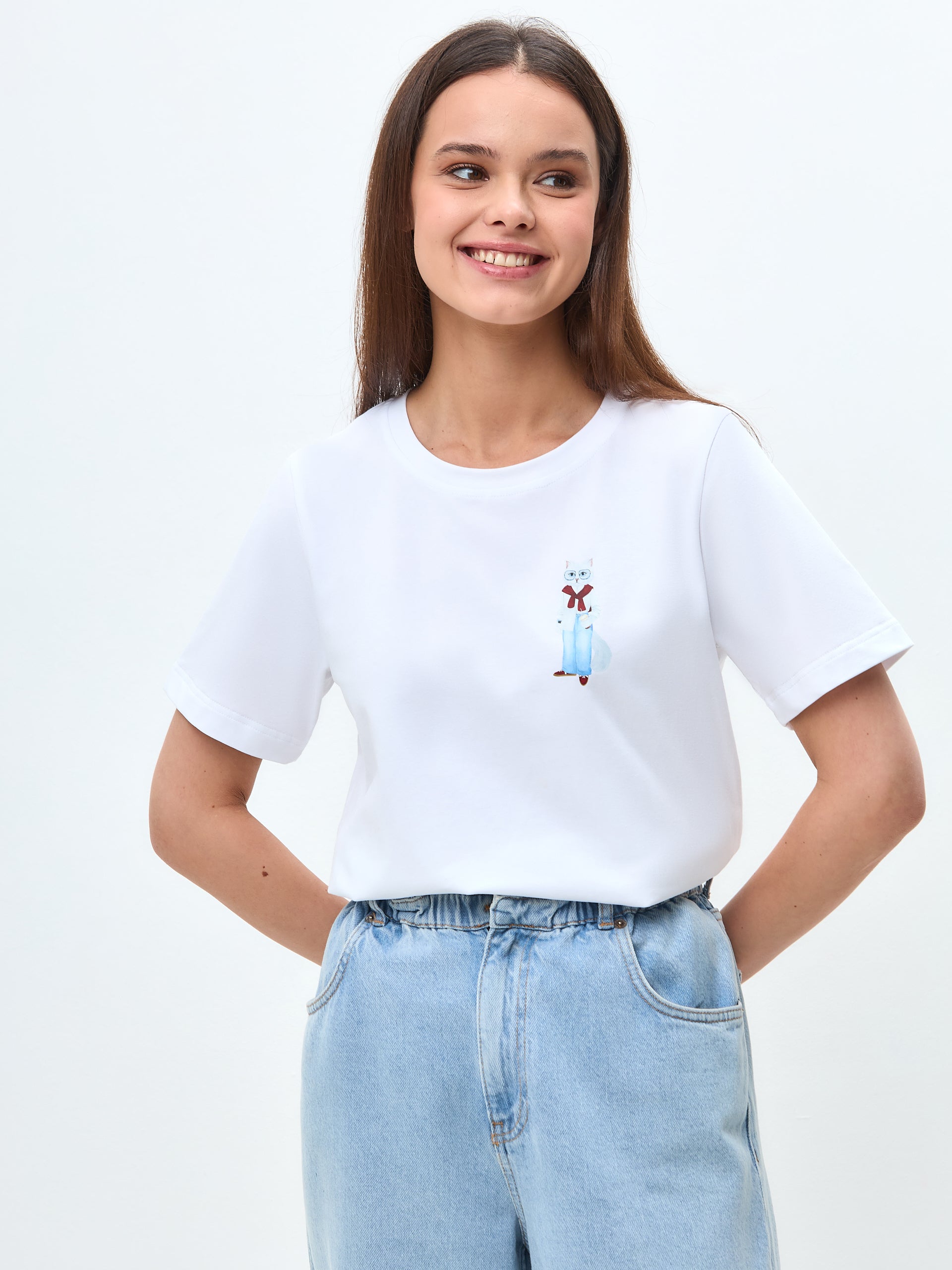 White Printed T-shirt COFFEE CAT - XS / White / Regular - T-shirt