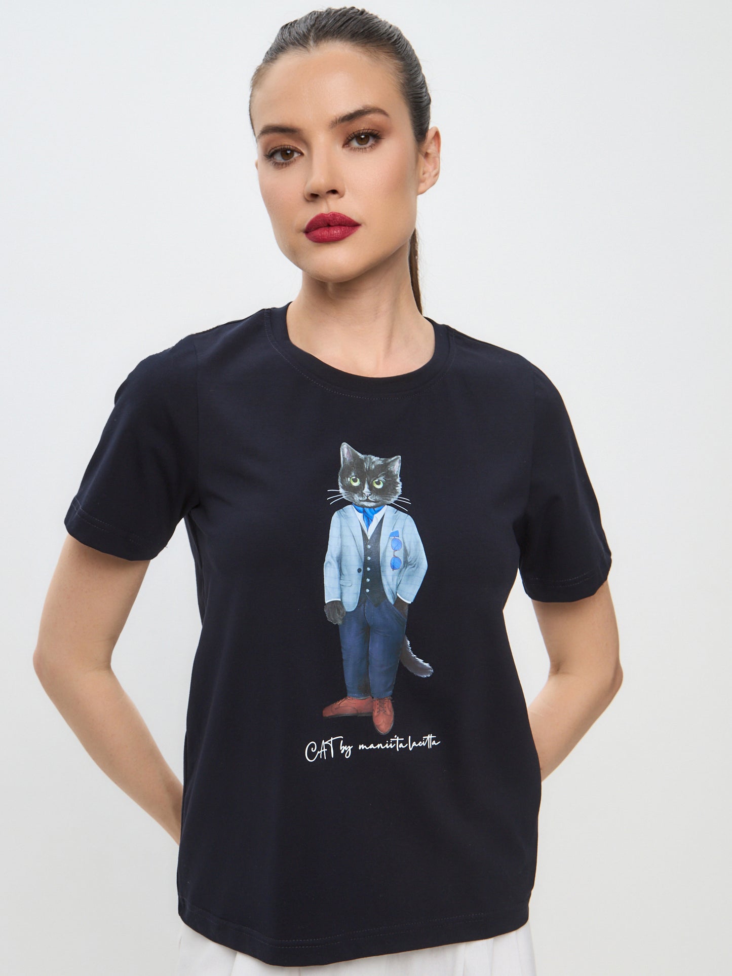 Blue Printed T-krekls CHERRY CAT