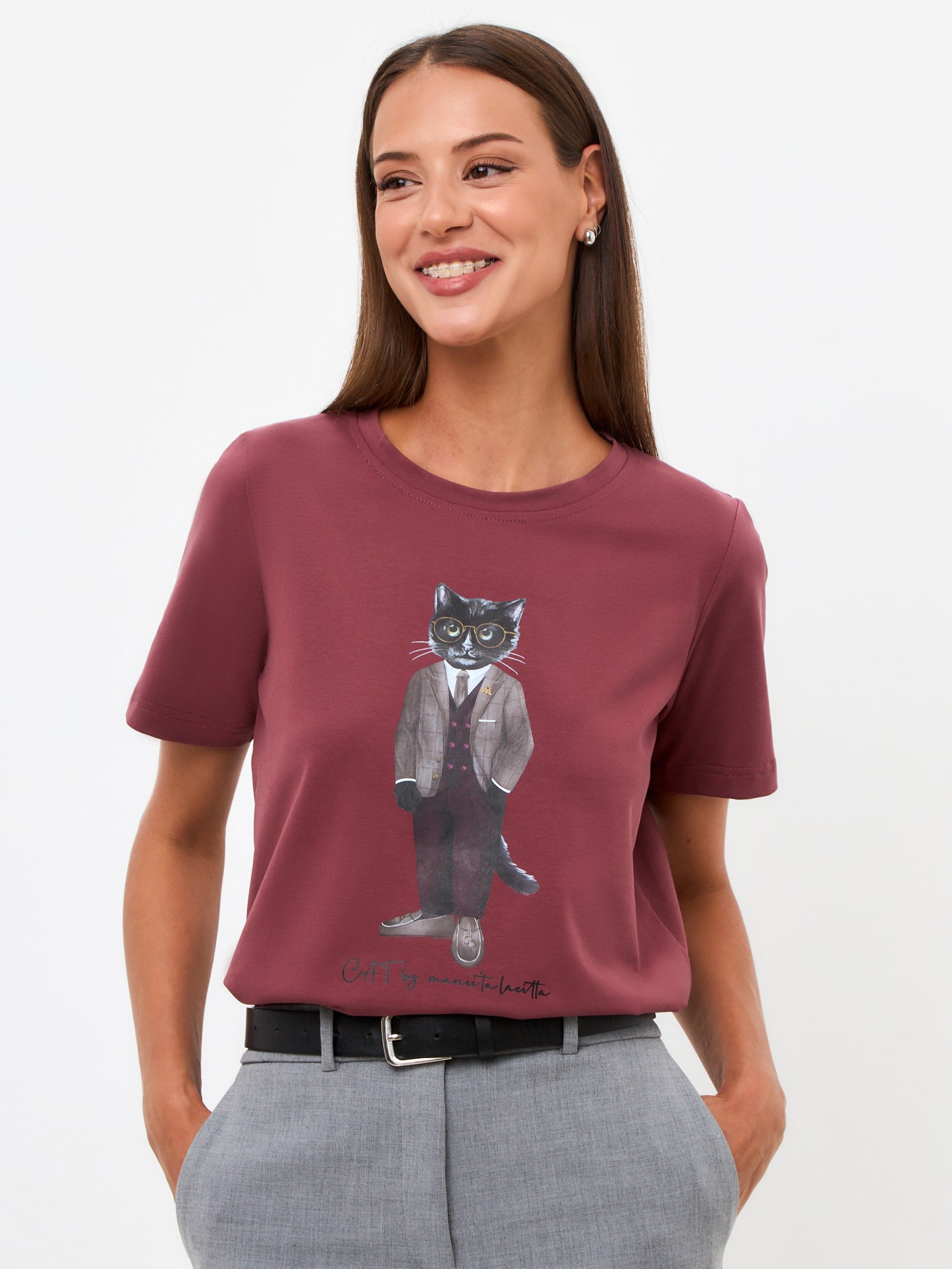 Red Printed T-krekls PROFESSOR CAT