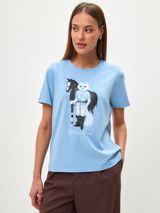 Blue Printed T-krekls RIDER CAT