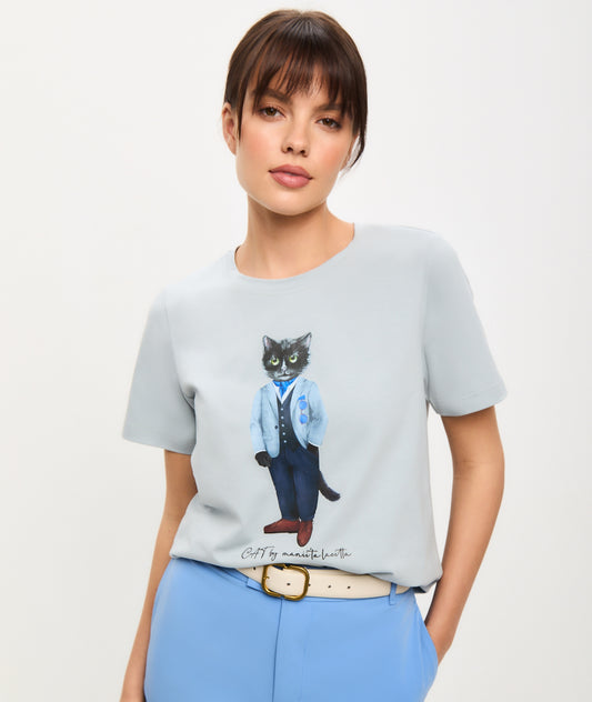 Blue Printed T-krekls CHERRY CAT