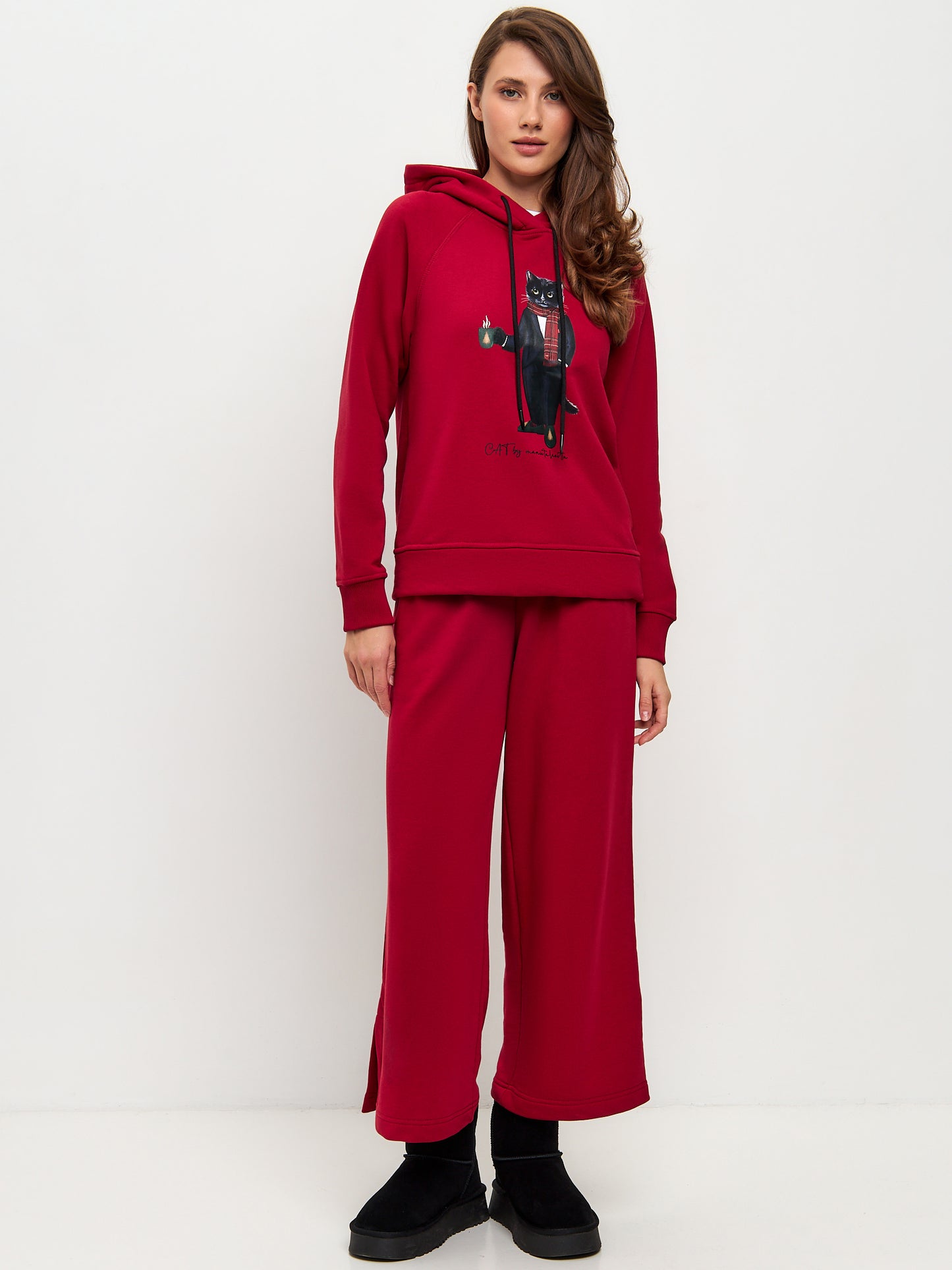 New Year set: red sports chic women's suit over-hoodie and sweatpants New Year