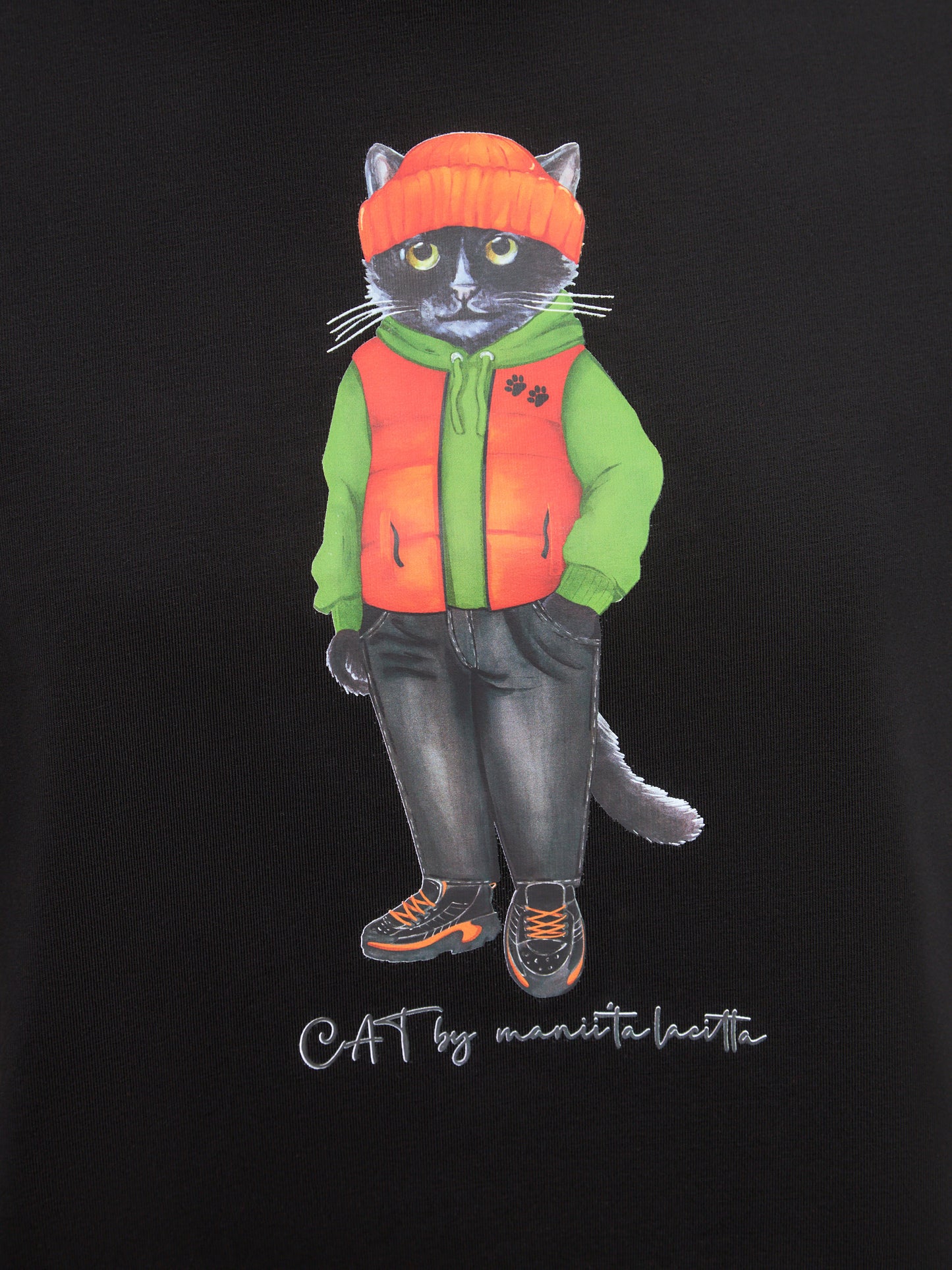 Zila drukātā t-krekls hoodie cat