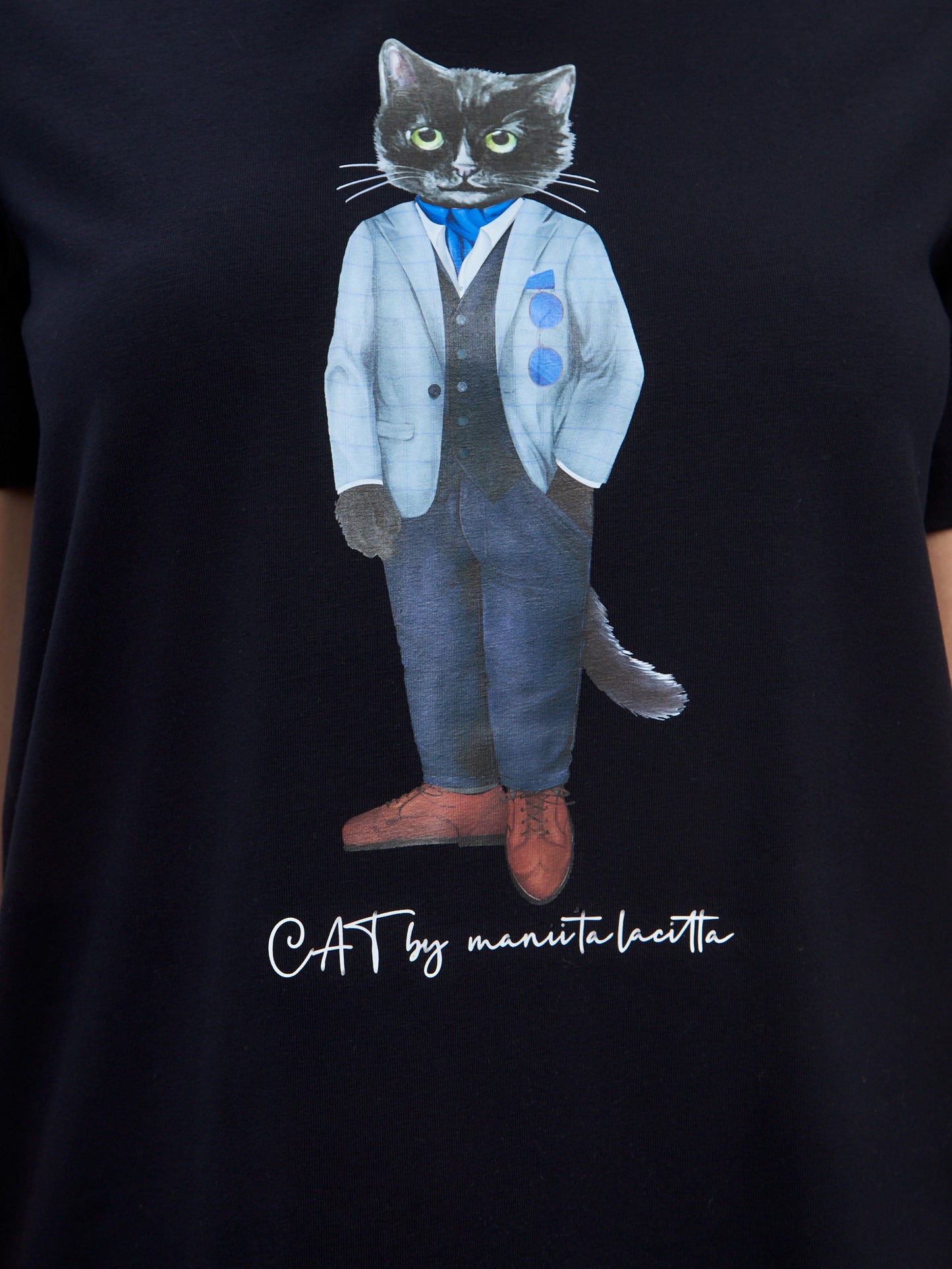 Blue Printed T-krekls CHERRY CAT