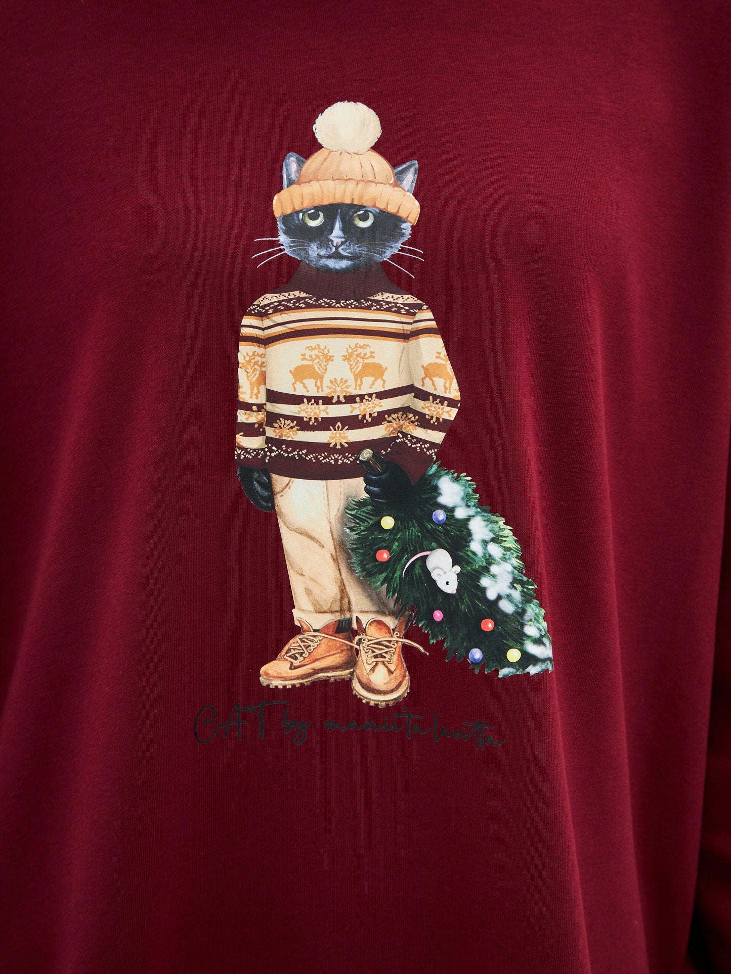 Printed Oversized Hoodie CHRISTMAS CAT  Maniita Lacitta.