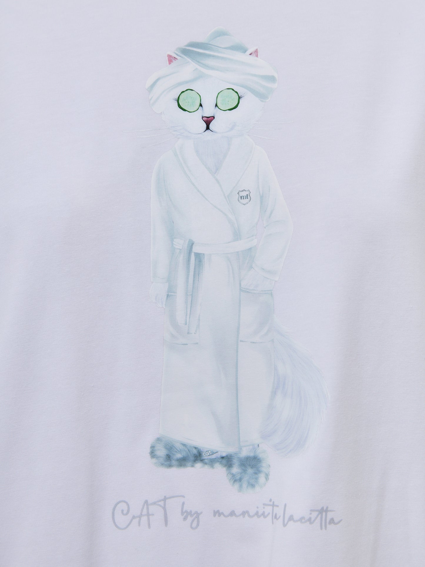 White Printed oversized T-shirt SPA CAT - Loungewear