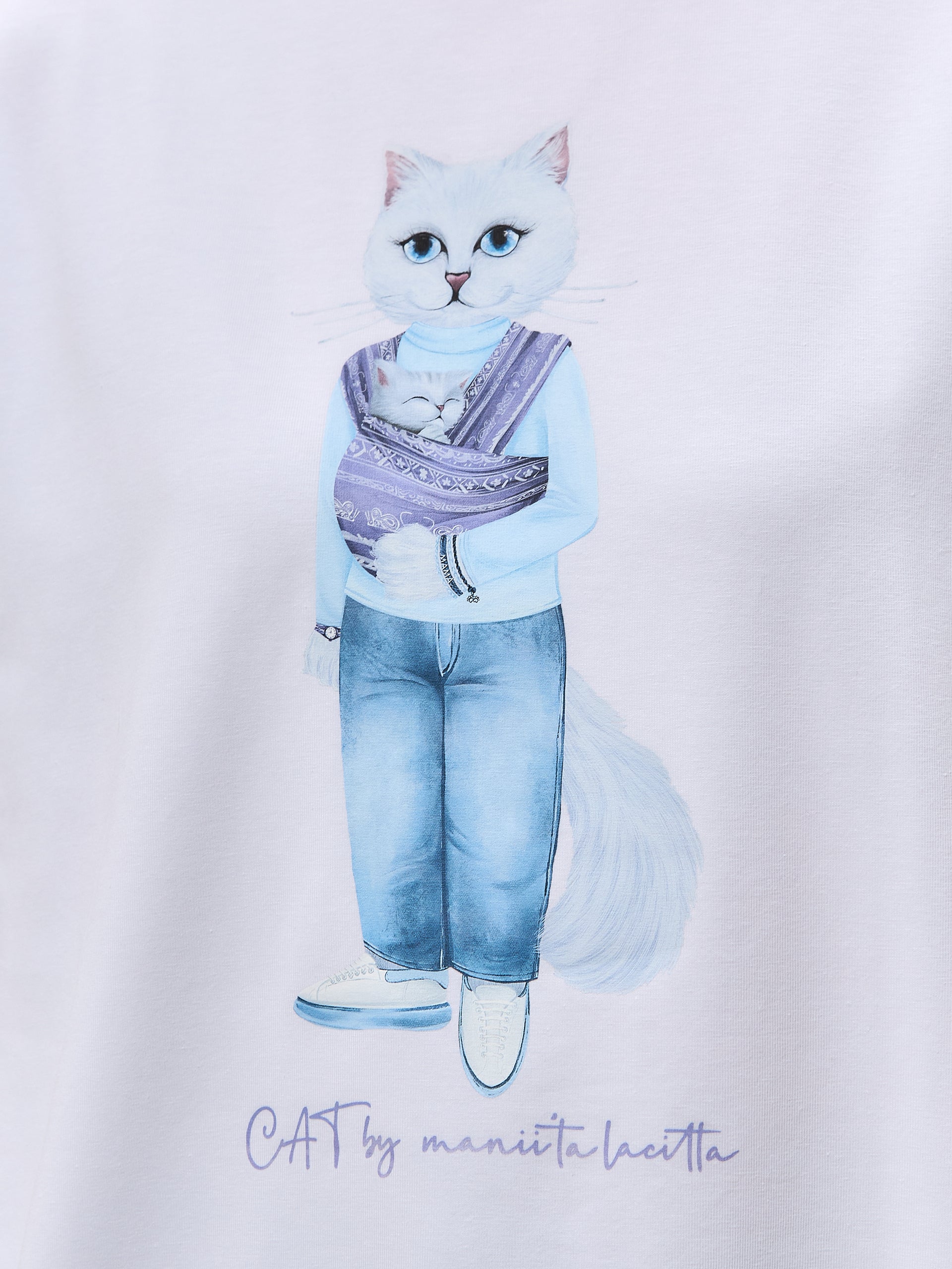 White Printed T-shirt MOTHER CAT - T-shirt