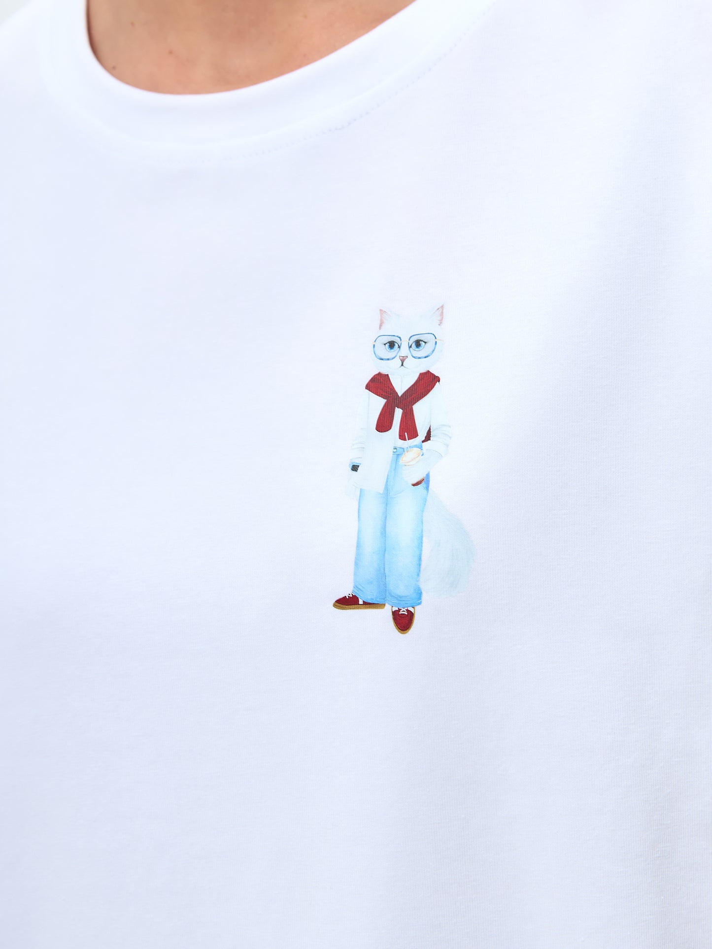 White Printed T-shirt COFFEE CAT - T-shirt