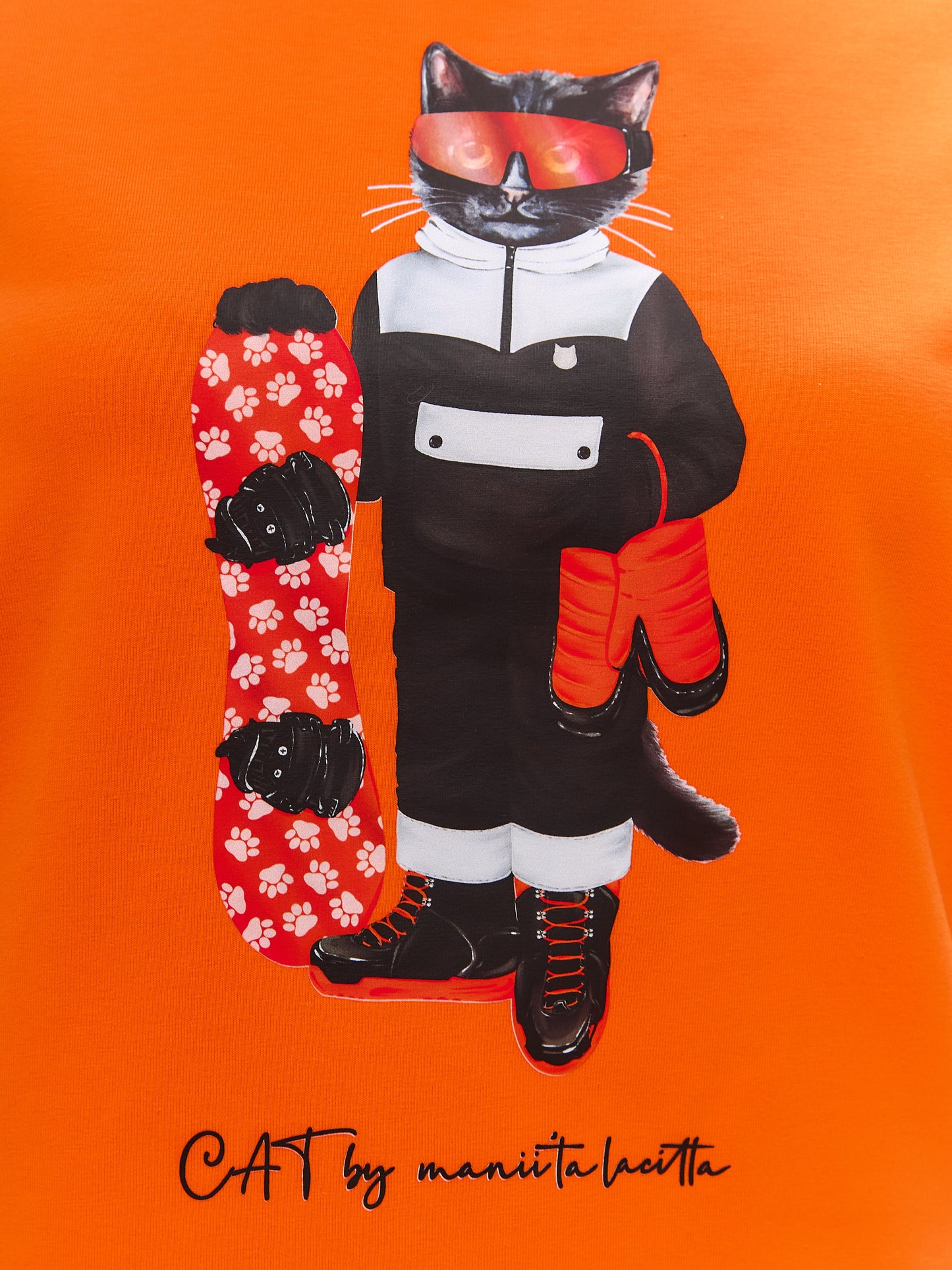 Oranžs Apdrukāts T-krekls SNOWBOARD CAT