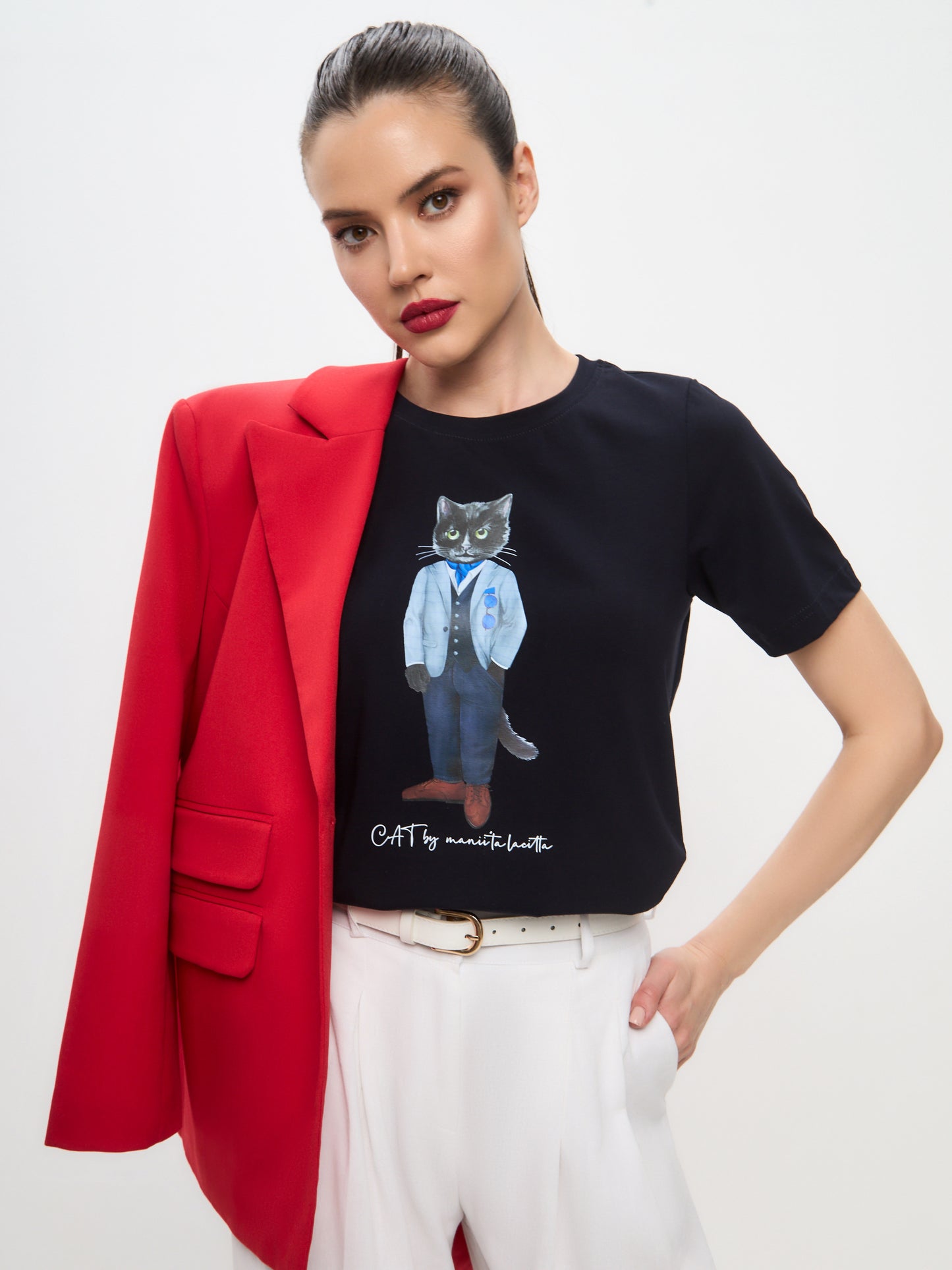 Blue Printed T-krekls CHERRY CAT