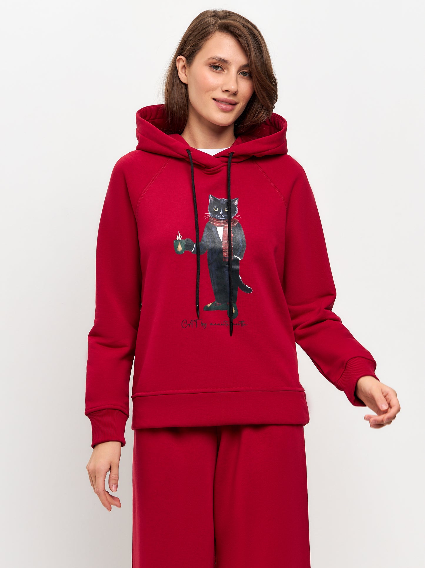 New Year set: red sports chic women's suit over-hoodie and sweatpants New Year