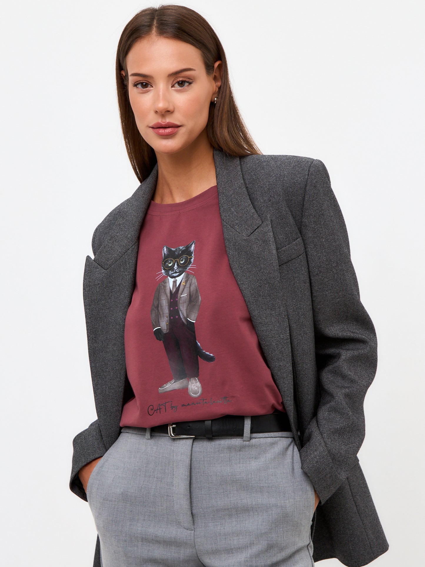 Red Printed T-krekls PROFESSOR CAT